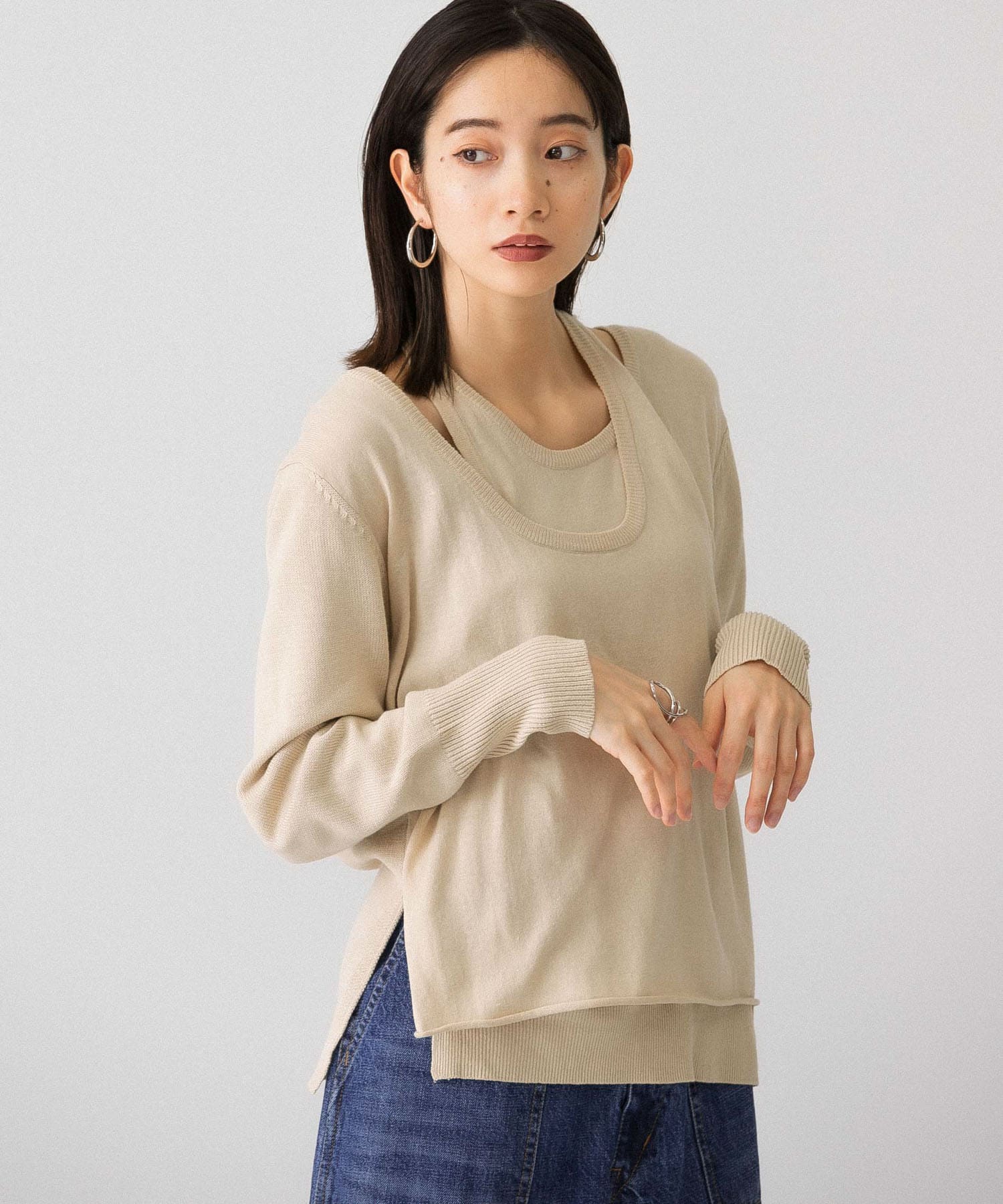 ホルターネックレイヤードニット BEIGE one
