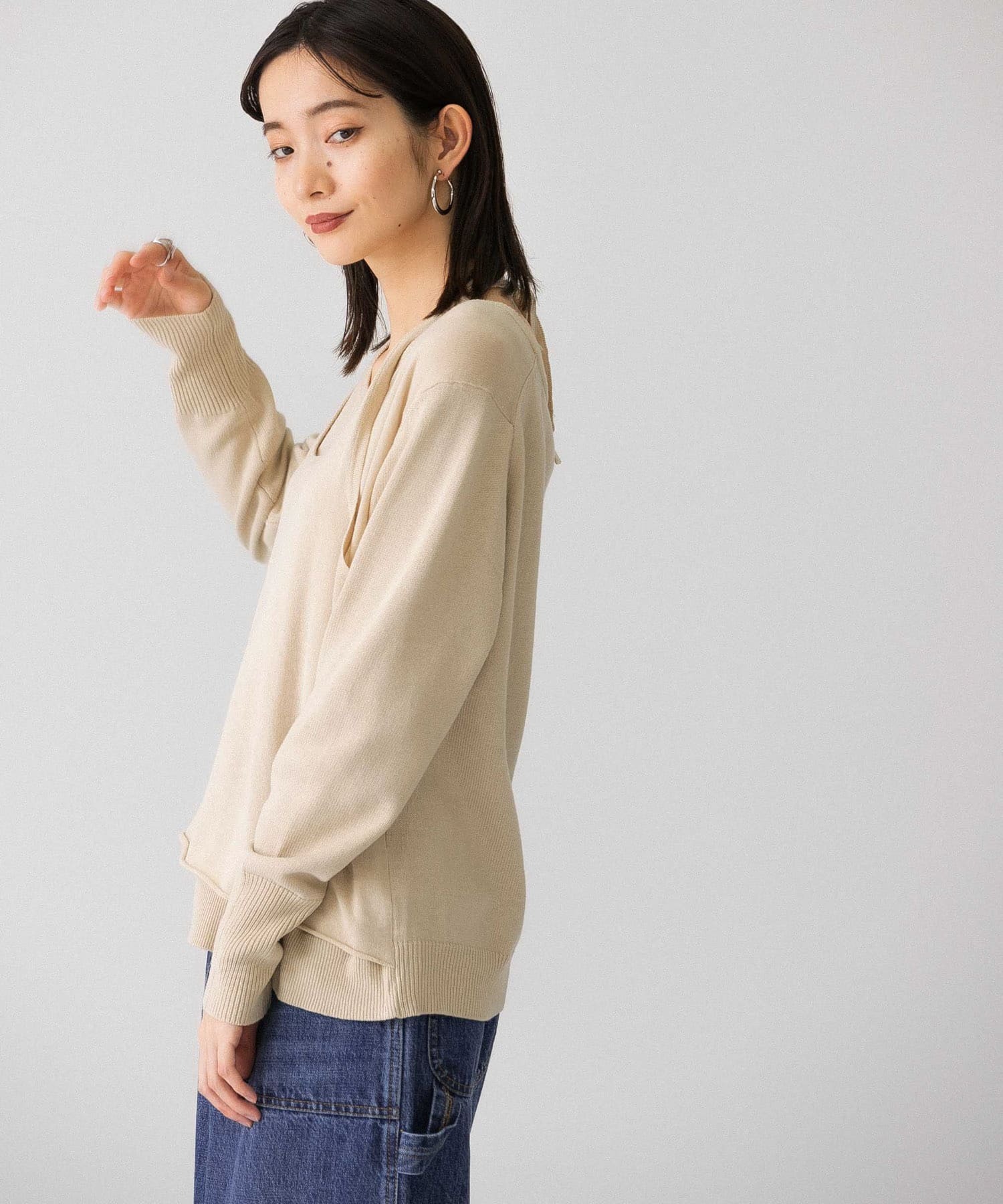 ホルターネックレイヤードニット BEIGE one