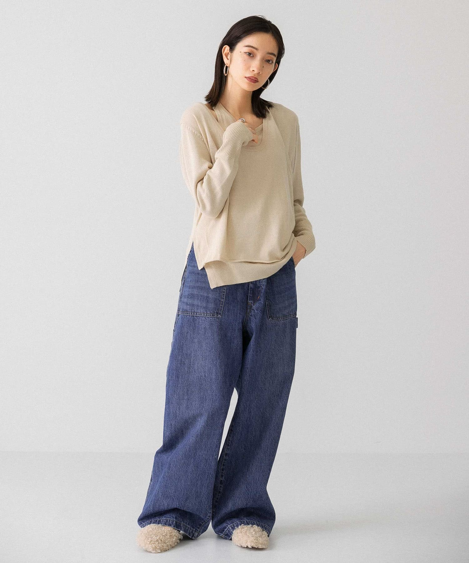 ホルターネックレイヤードニット BEIGE one