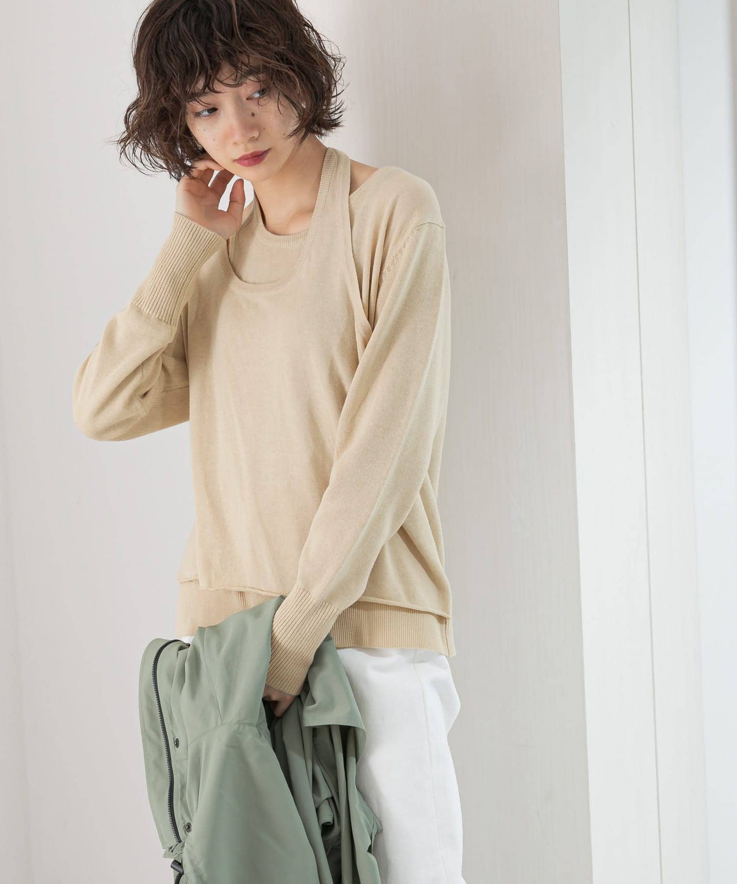 ホルターネックレイヤードニット BEIGE one
