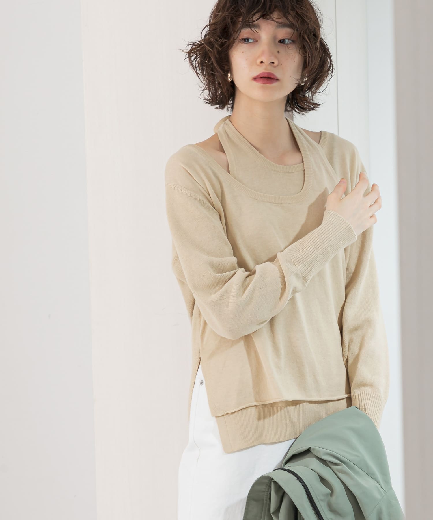 ホルターネックレイヤードニット BEIGE one
