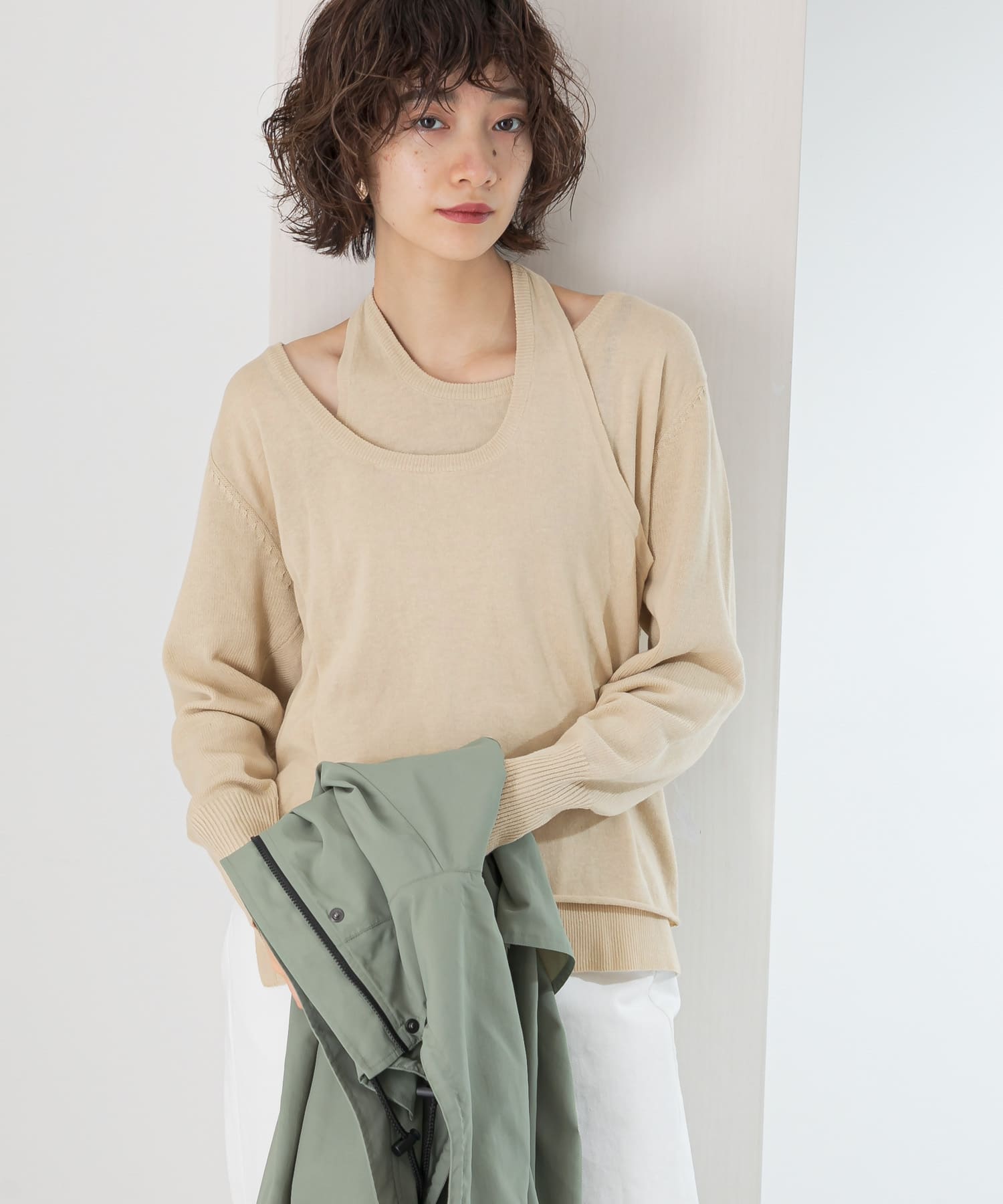 ホルターネックレイヤードニット BEIGE one