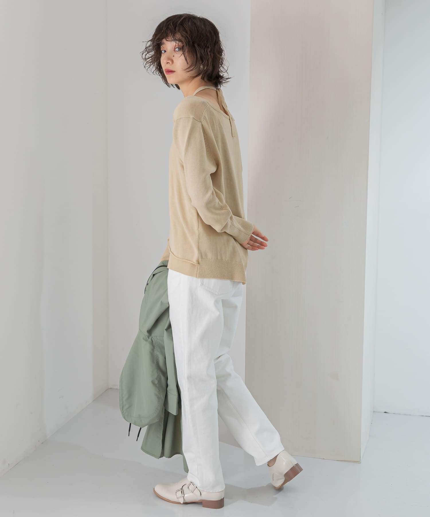 ホルターネックレイヤードニット BEIGE one