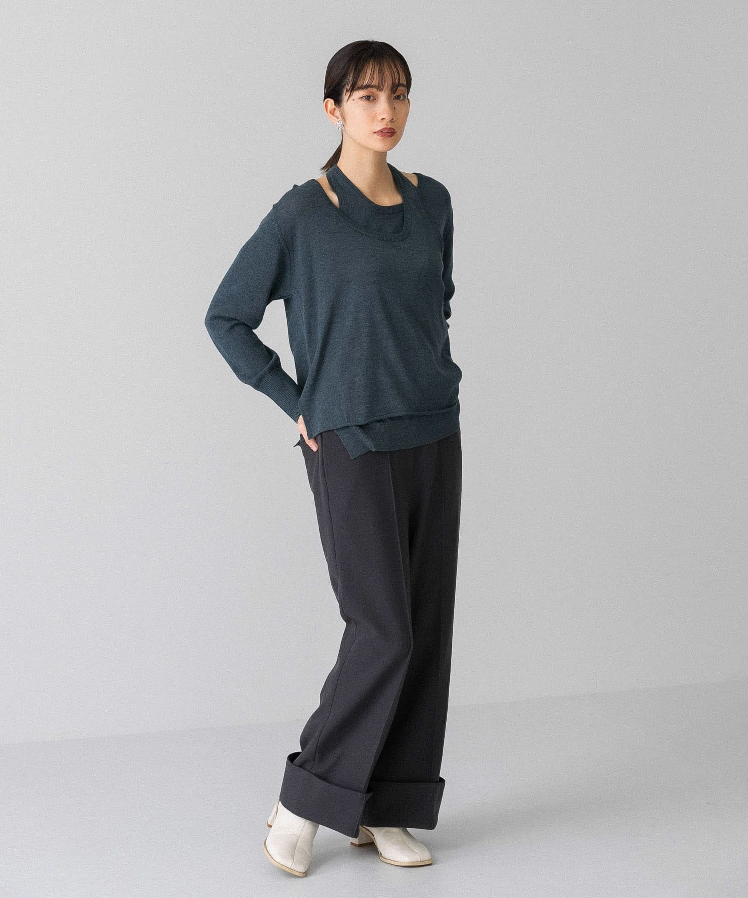 ホルターネックレイヤードニット D.GREEN one