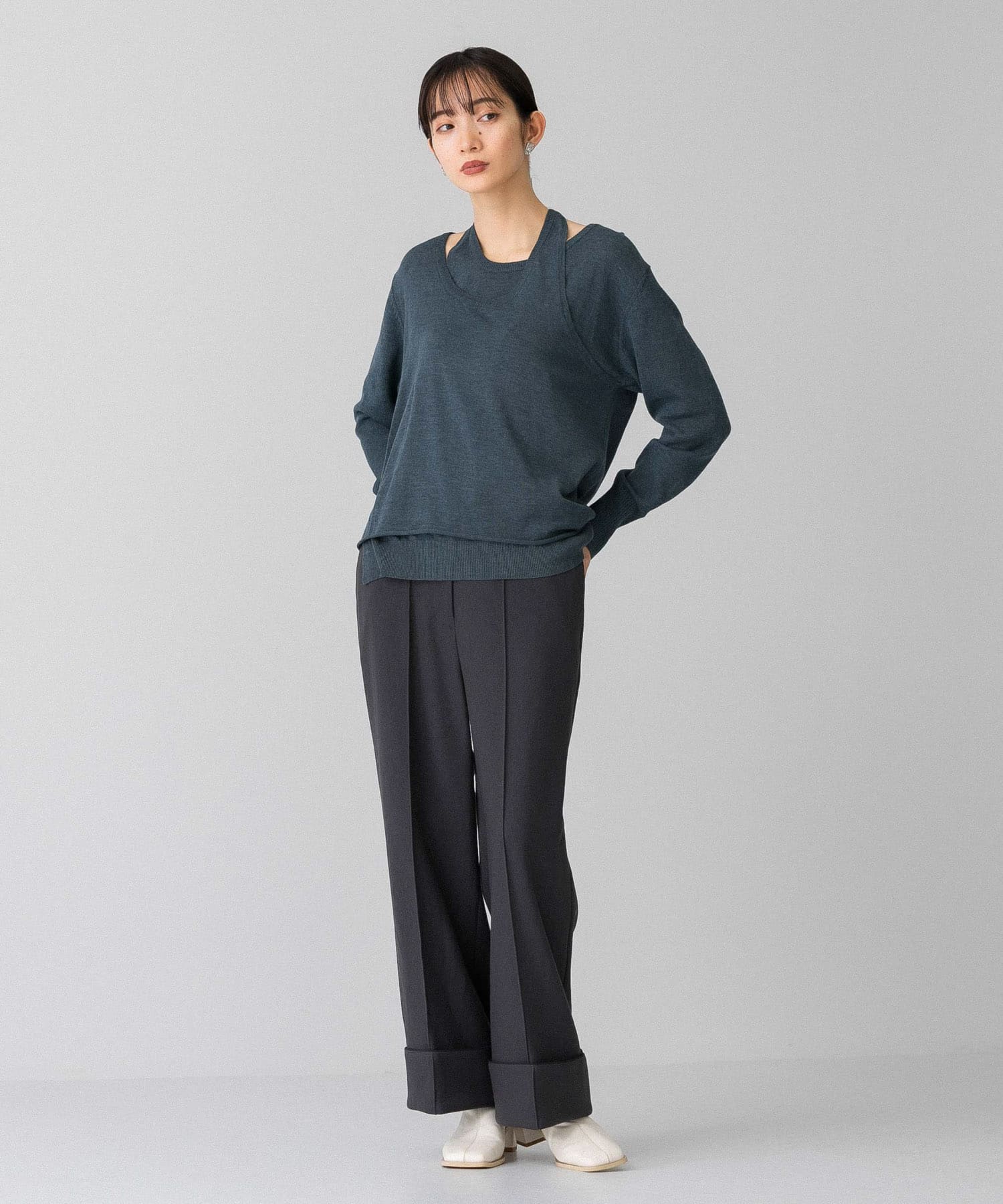ホルターネックレイヤードニット D.GREEN one