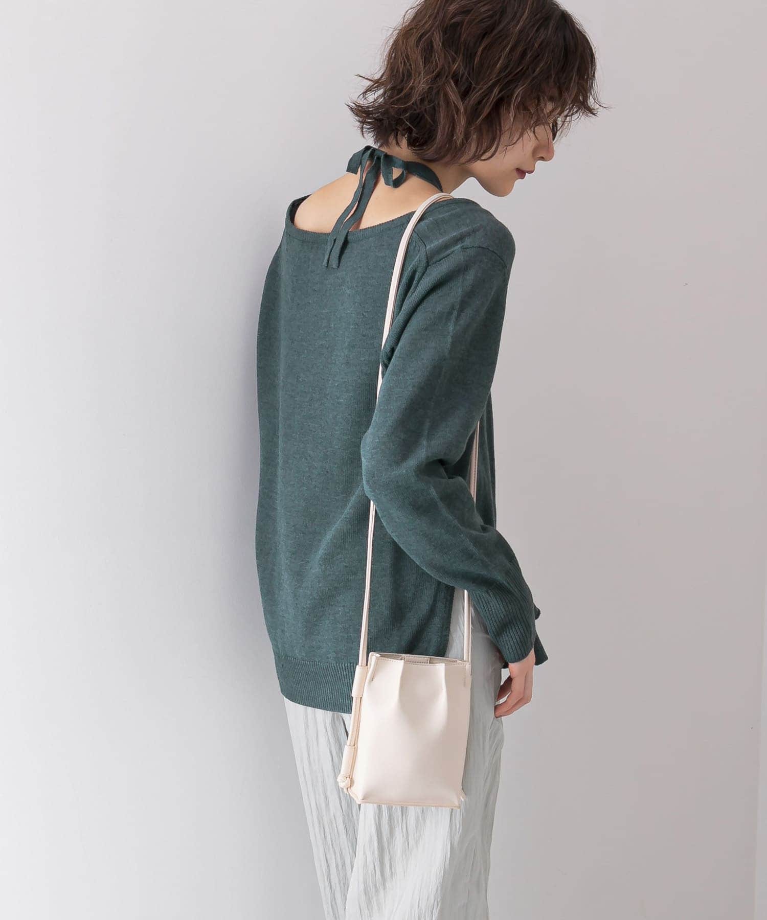 ホルターネックレイヤードニット D.GREEN one