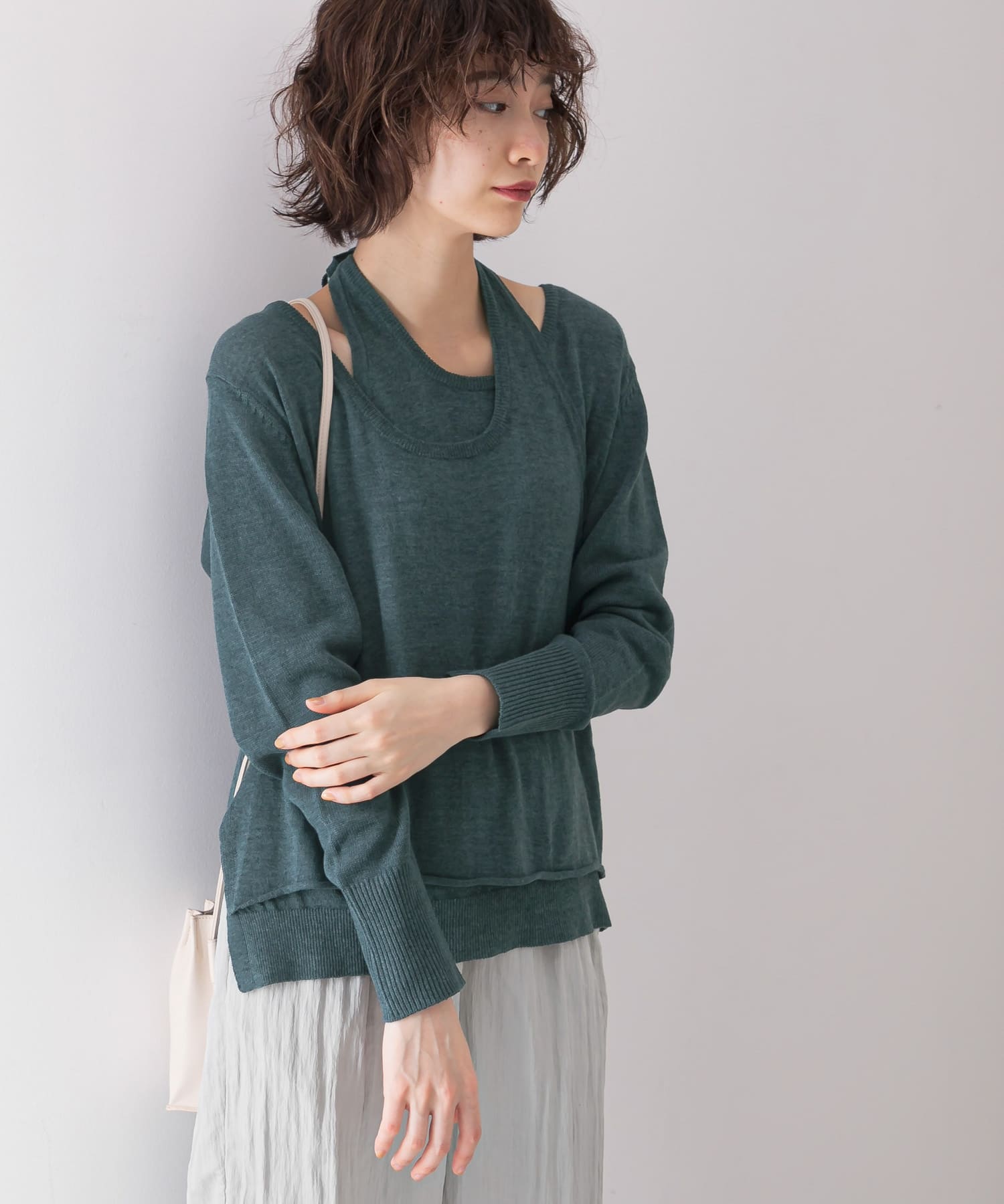 ホルターネックレイヤードニット D.GREEN one