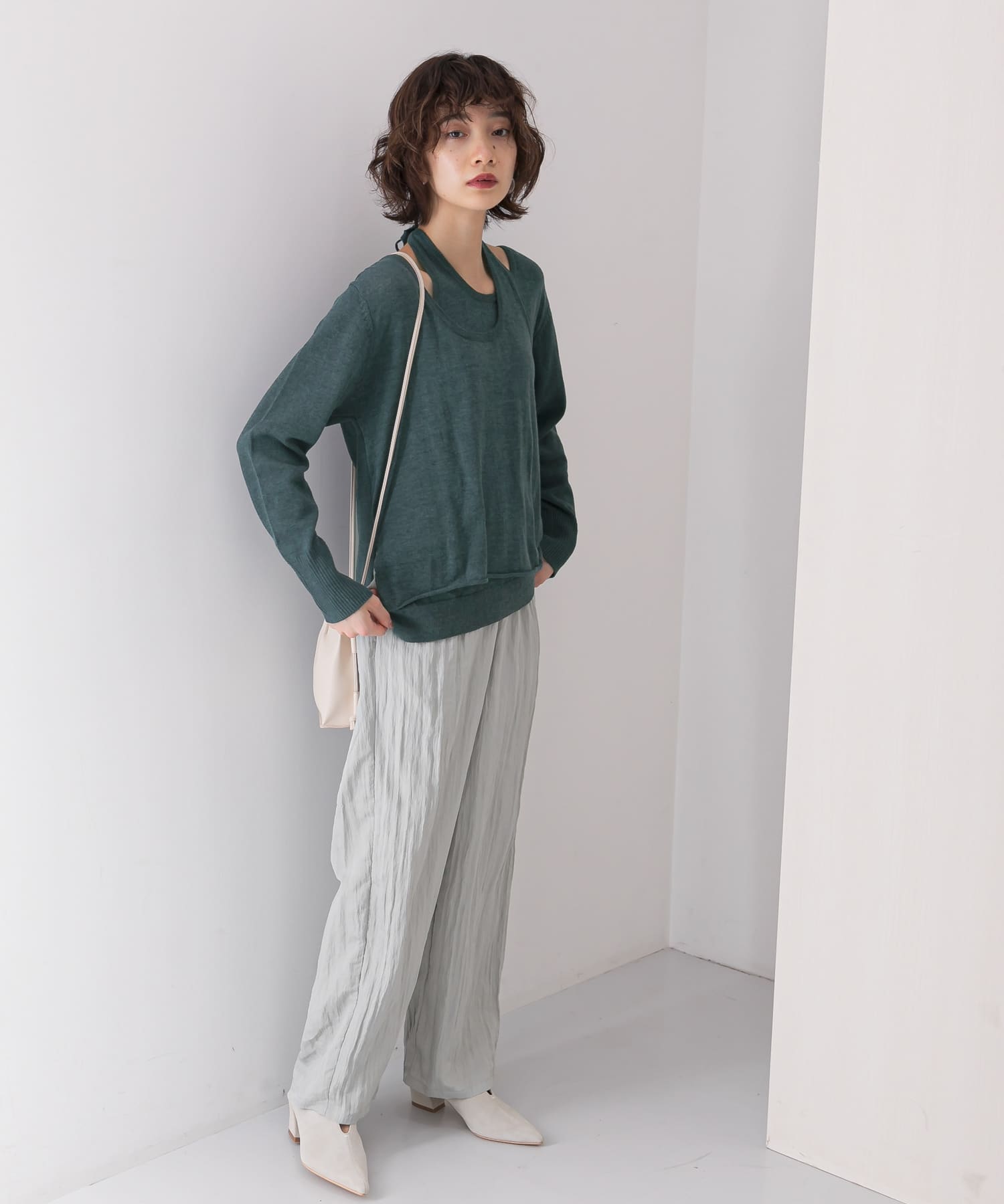 ホルターネックレイヤードニット D.GREEN one