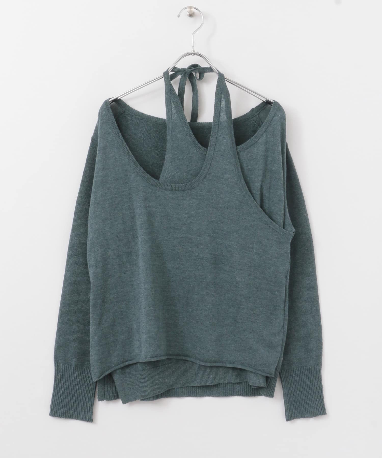 ホルターネックレイヤードニット D.GREEN one