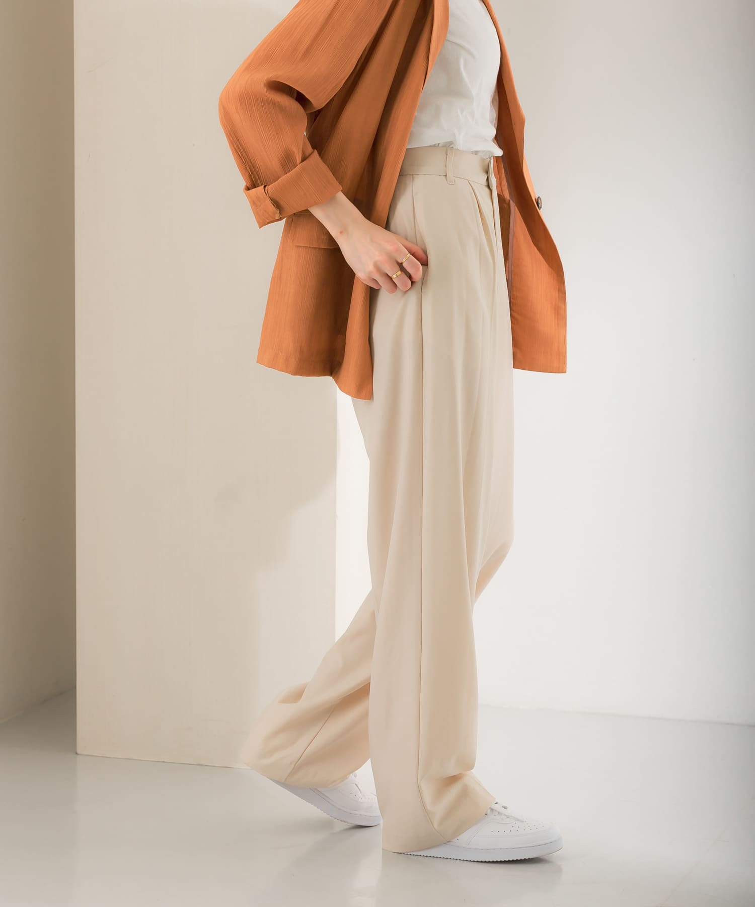 ルーズボトムアシメパンツ L.BEIGE 36