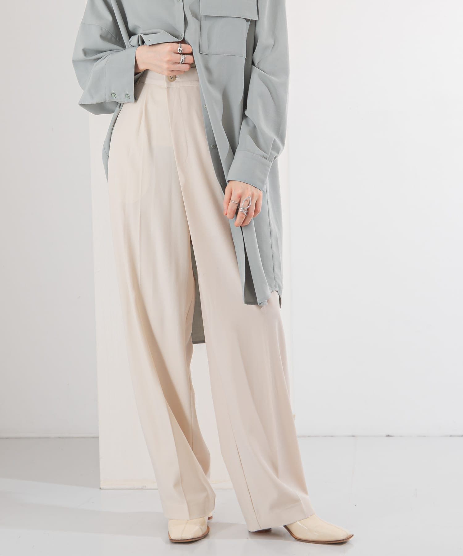 ルーズボトムアシメパンツ L.BEIGE 36