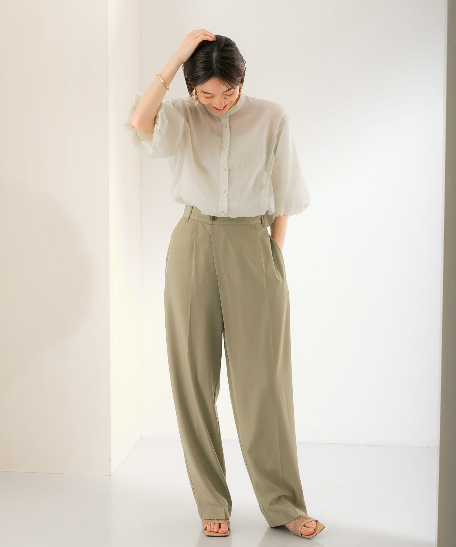 ルーズボトムアシメパンツ KHAKI 36