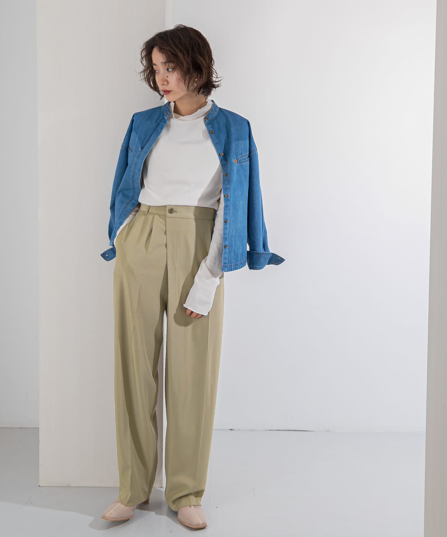 ルーズボトムアシメパンツ KHAKI 36