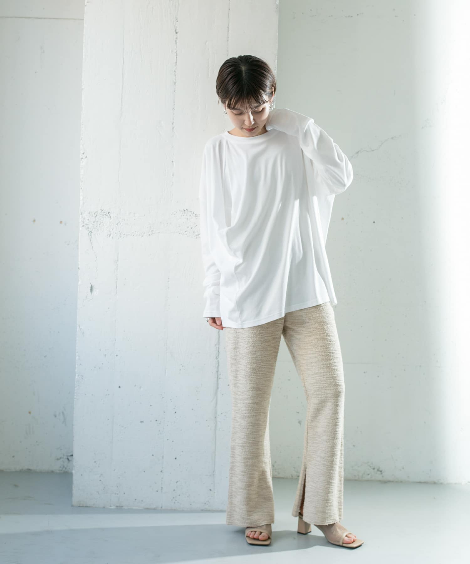 カットツイードフレアパンツ GREIGE one