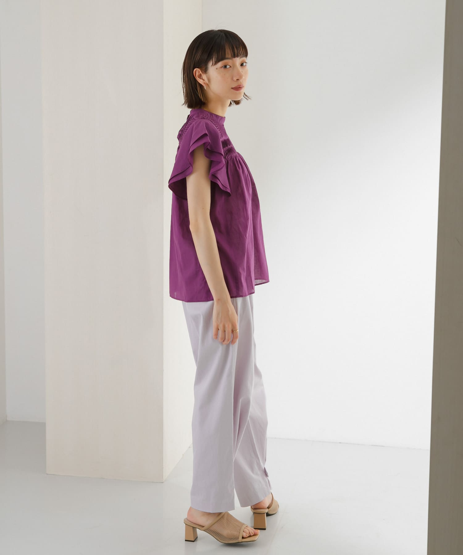 ヘムボタンデザインパンツ PINK 36