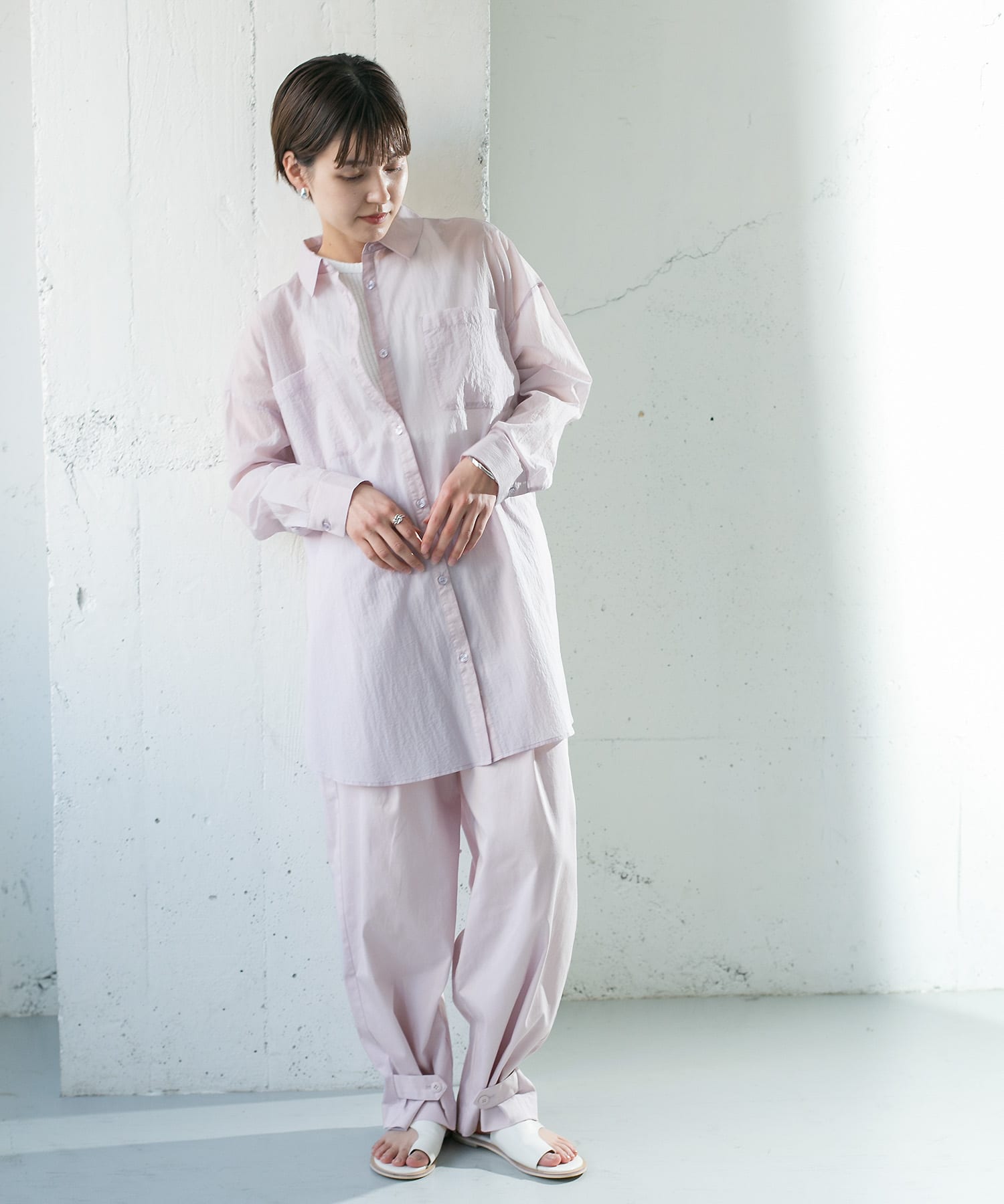 ヘムボタンデザインパンツ PINK 36