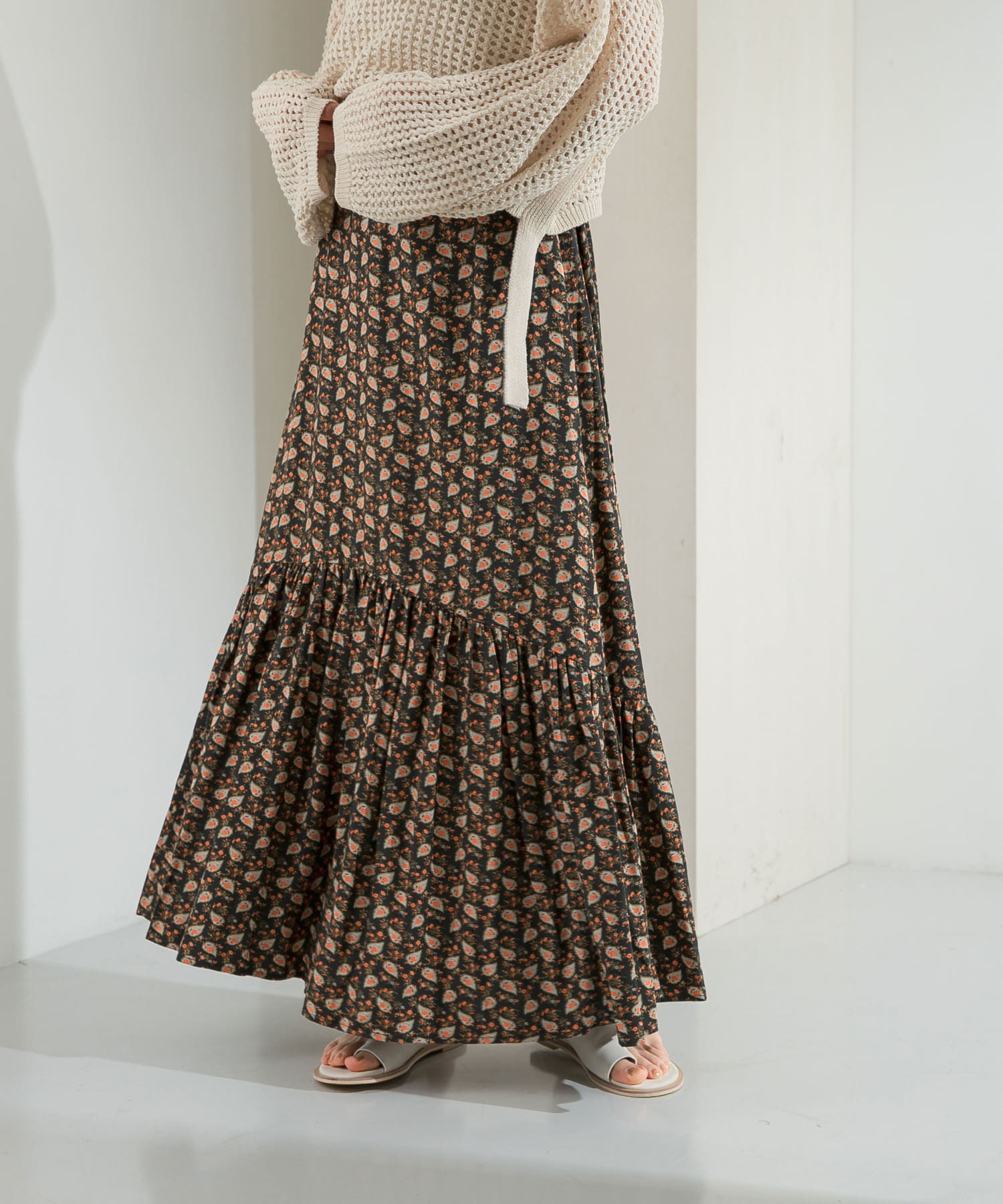 プリントロングティアードスカート