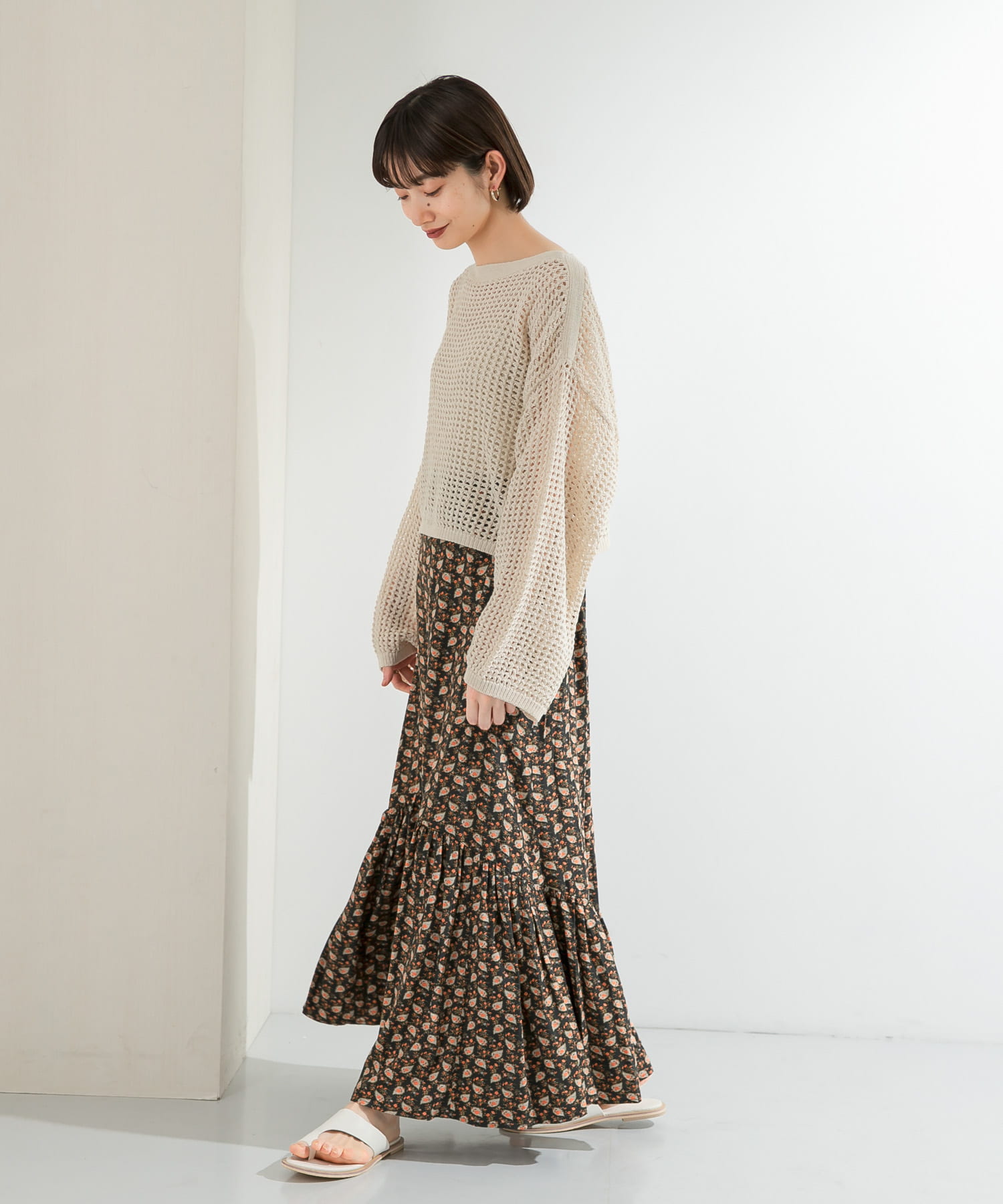 プリントロングティアードスカート CHARCOAL one