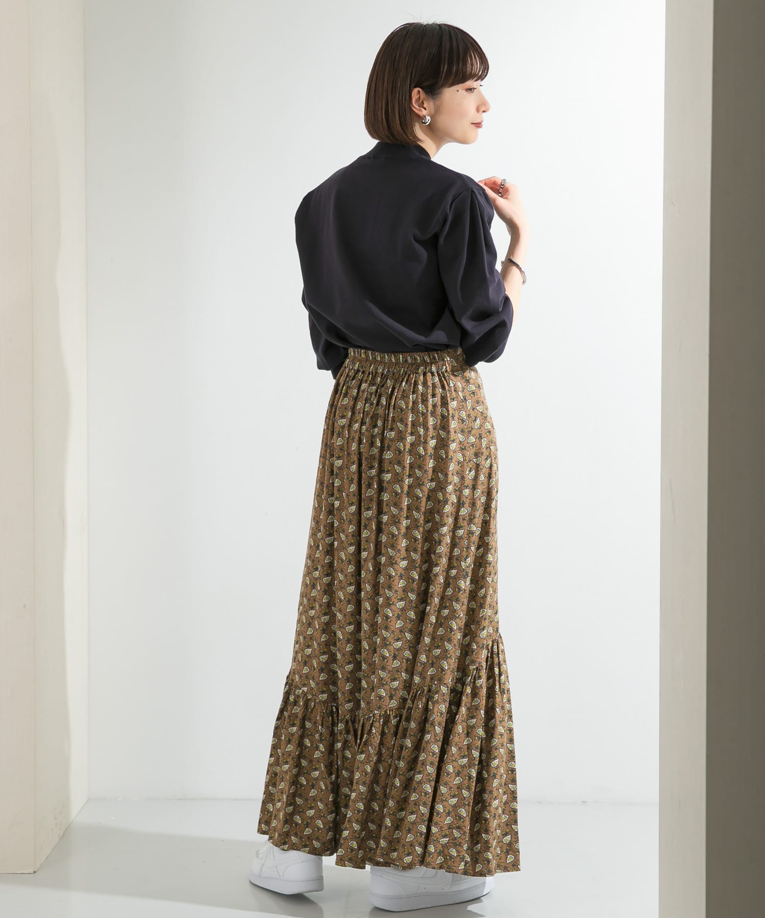 プリントロングティアードスカート BROWN one