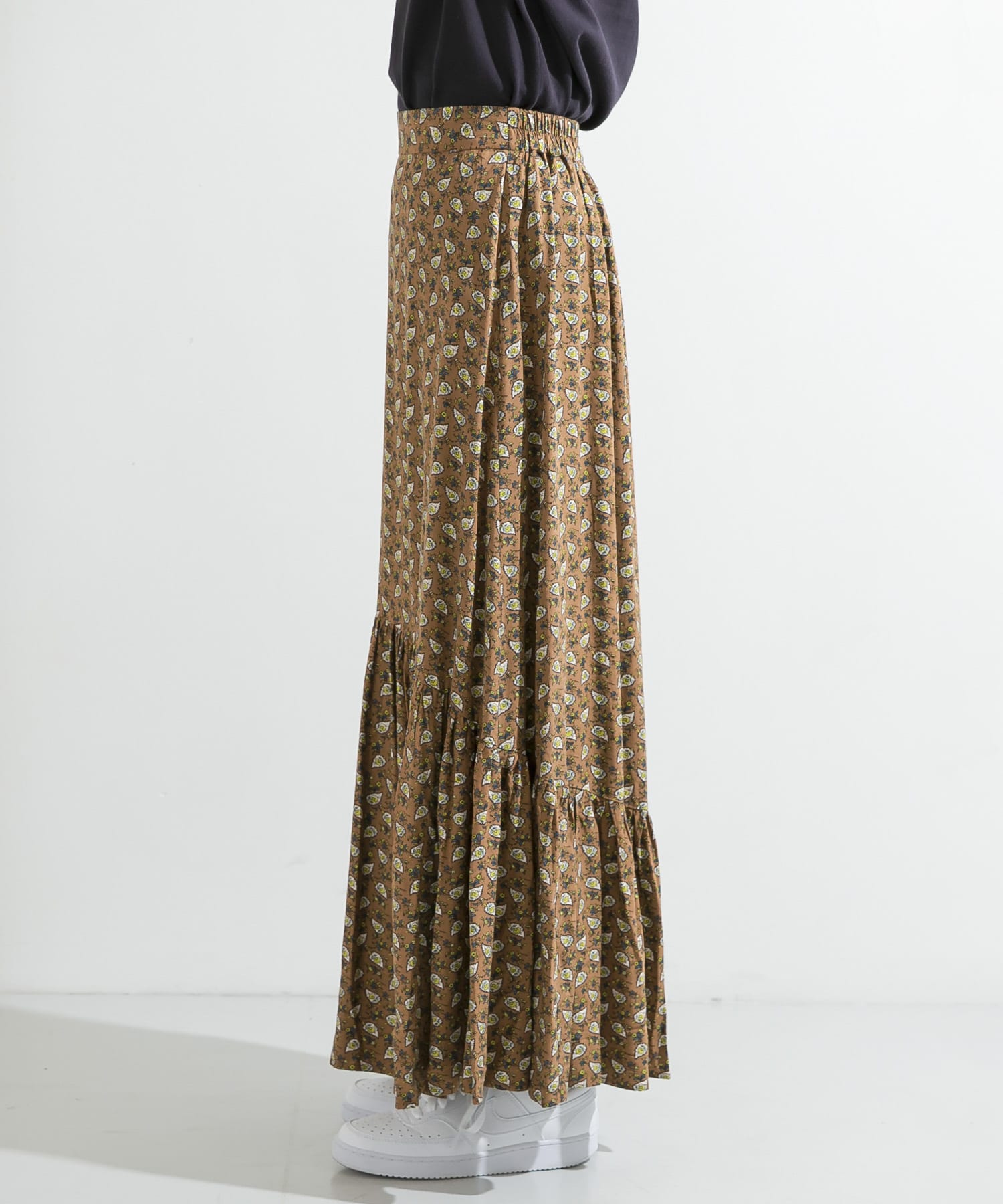 プリントロングティアードスカート BROWN one