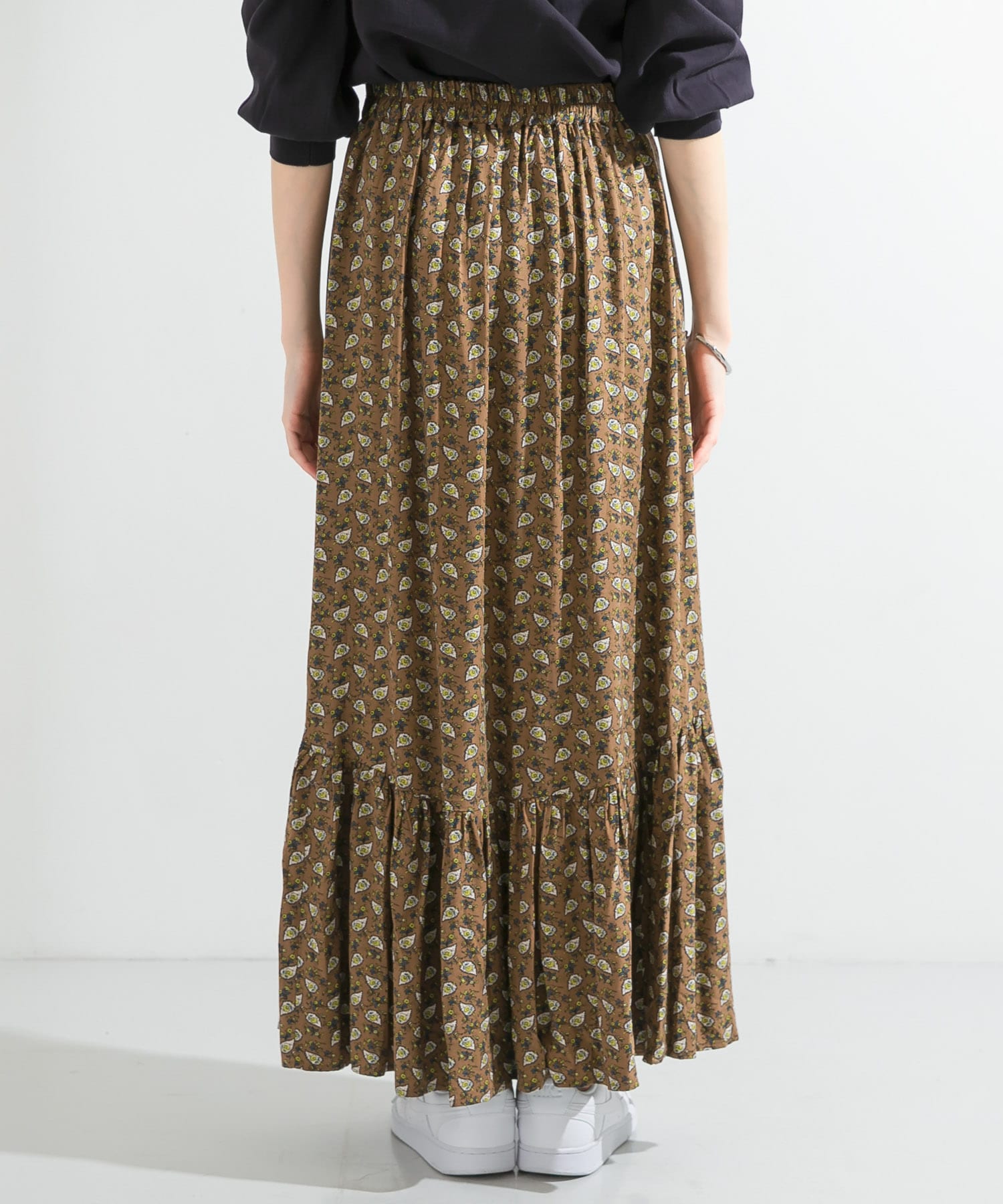 プリントロングティアードスカート BROWN one