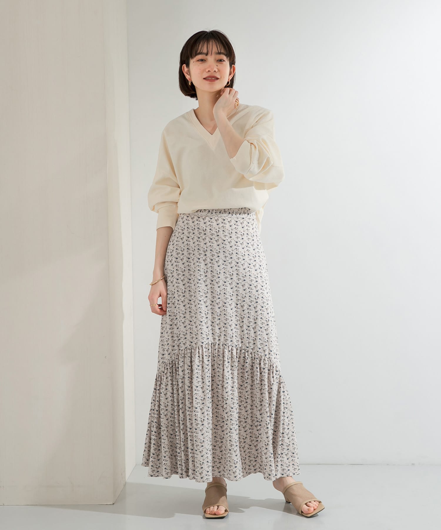 プリントロングティアードスカート IVORY one