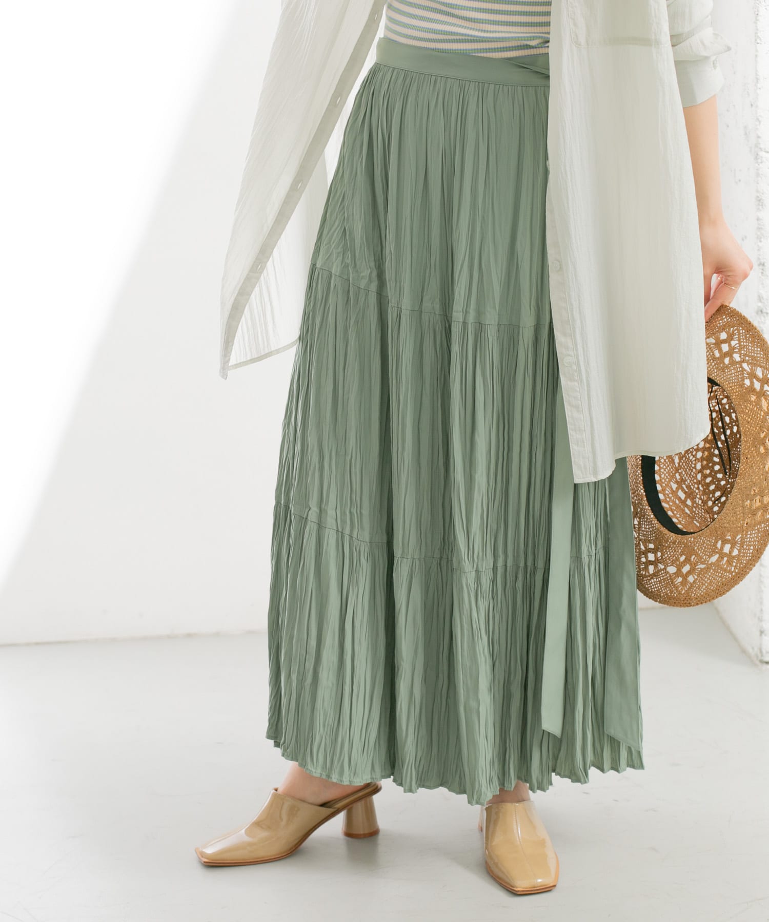 ラップギャザースカート FOG GREEN one