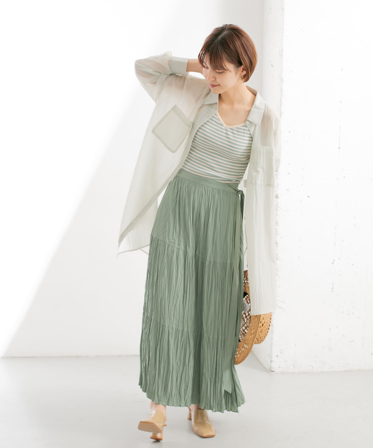 ラップギャザースカート FOG GREEN one