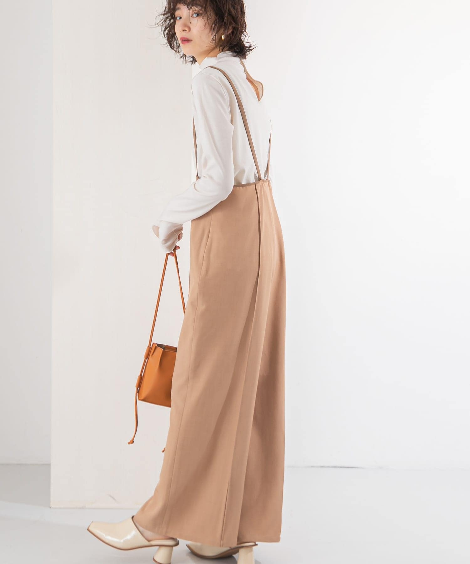 ピンタックハイウエストサロペット BROWN one