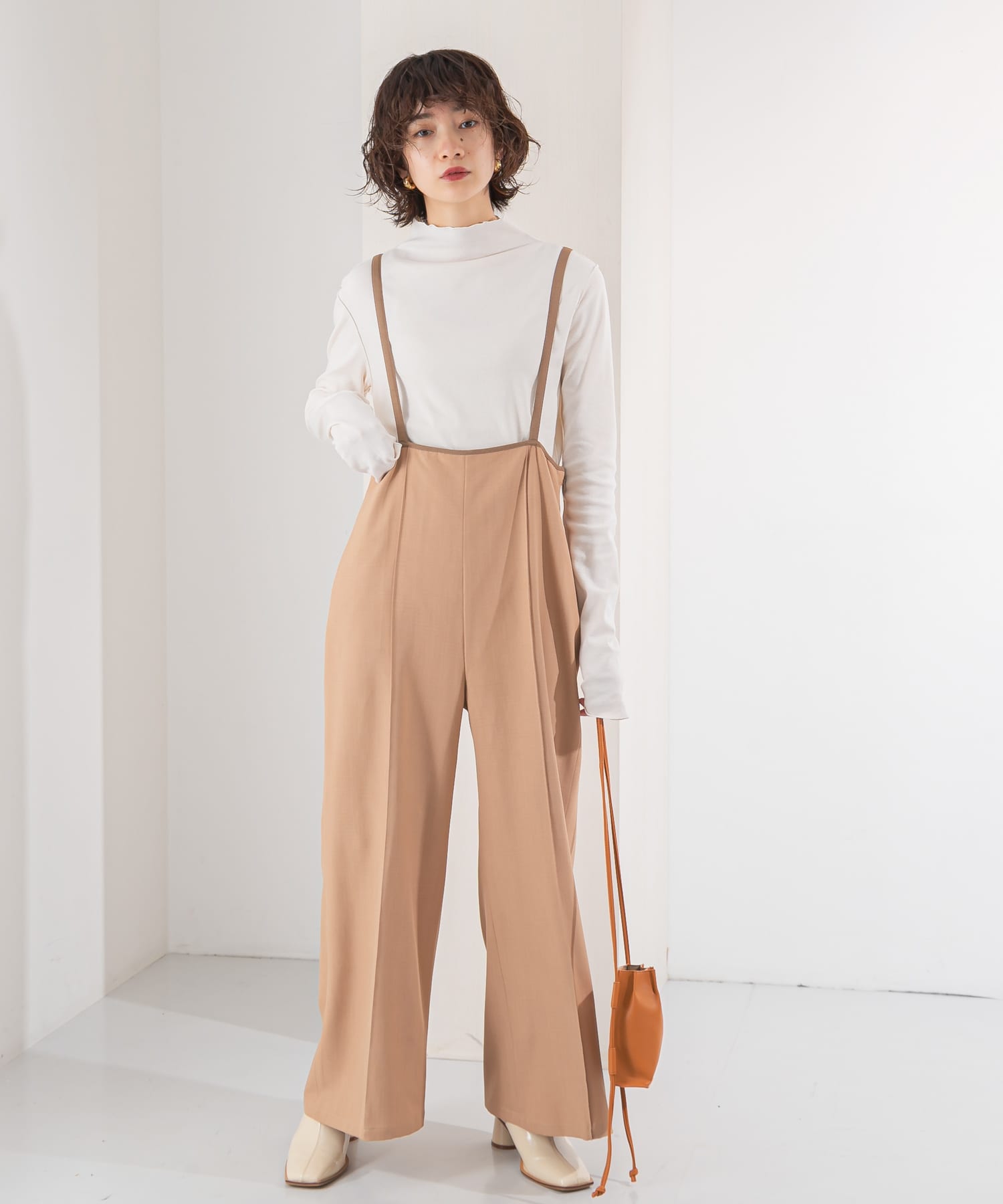 ピンタックハイウエストサロペット BROWN one