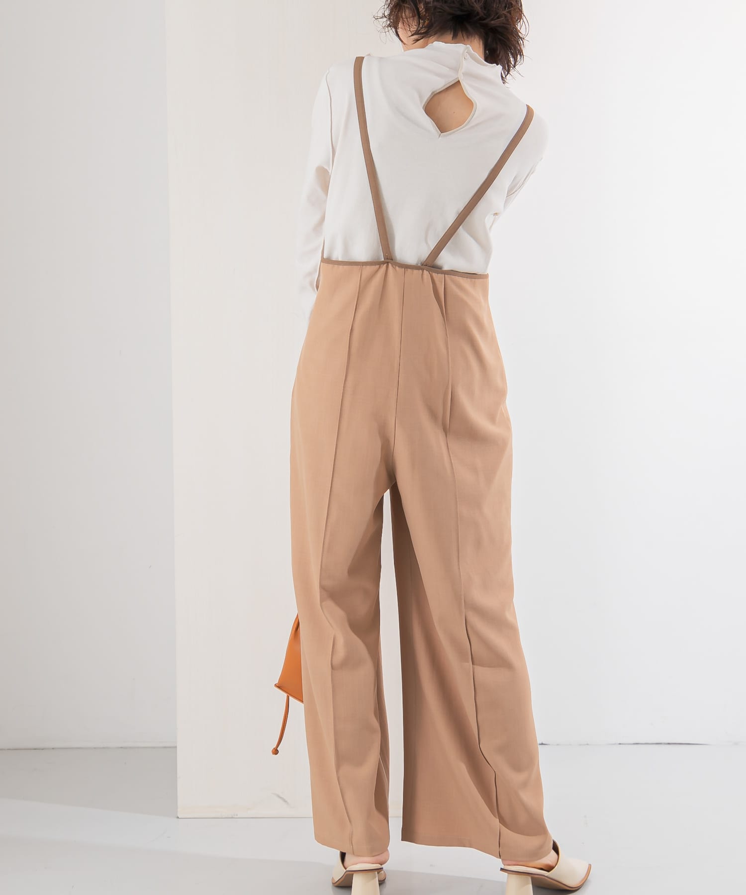 ピンタックハイウエストサロペット BROWN one