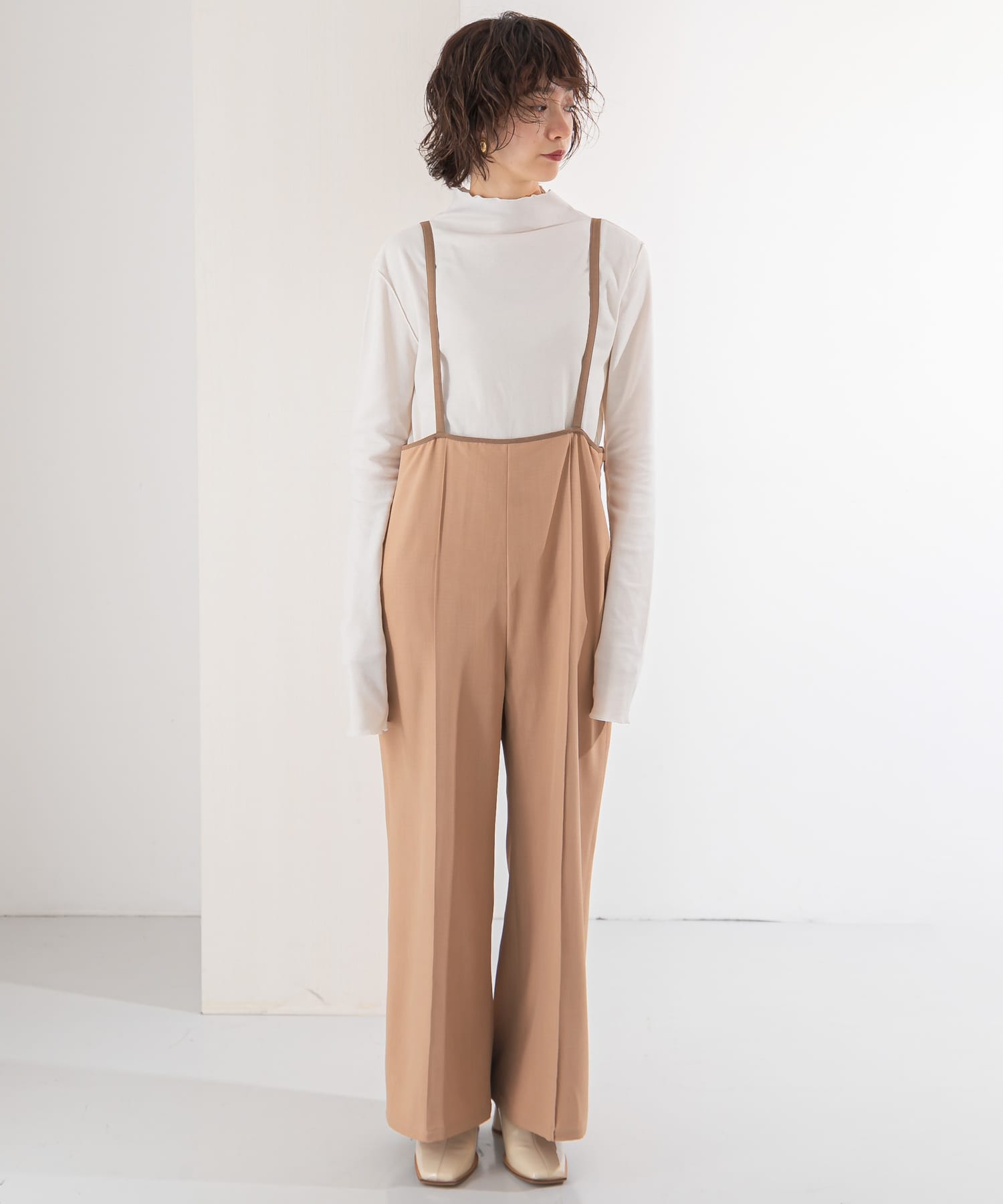 ピンタックハイウエストサロペット BROWN one