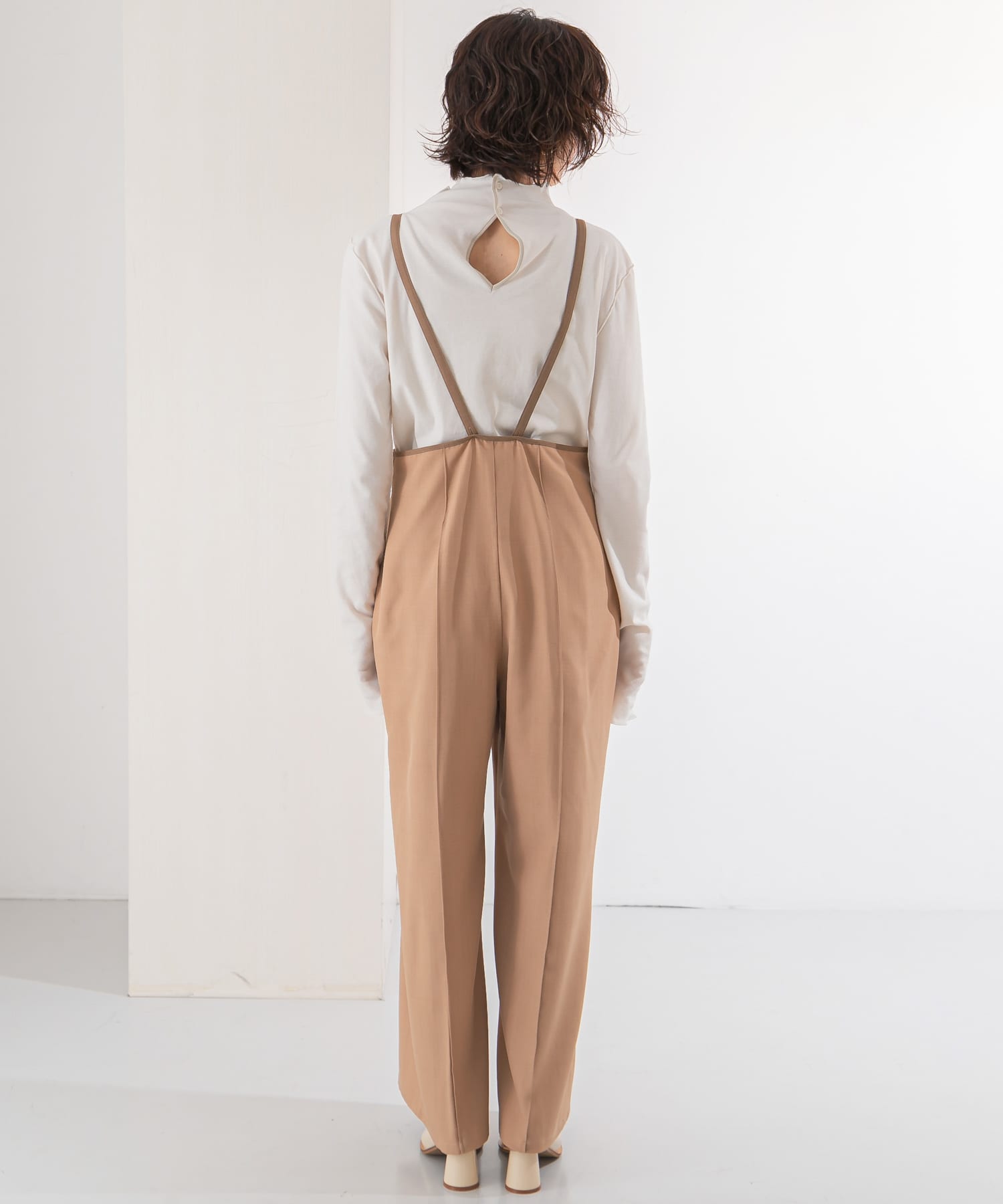 ピンタックハイウエストサロペット BROWN one