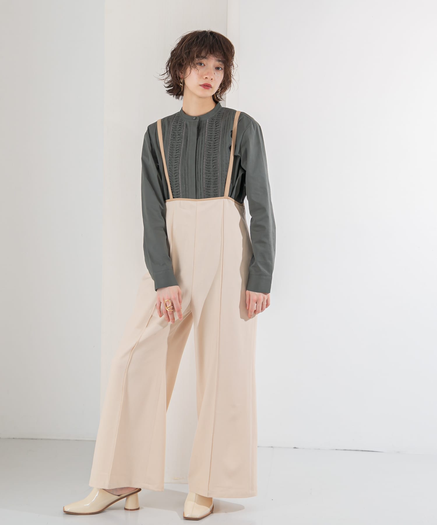 ピンタックハイウエストサロペット BEIGE one