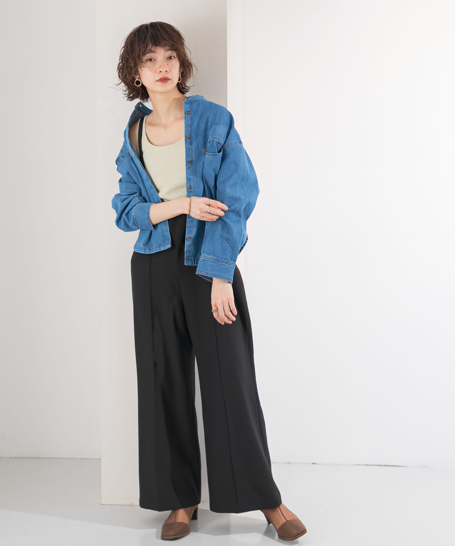 ピンタックハイウエストサロペット BLACK one