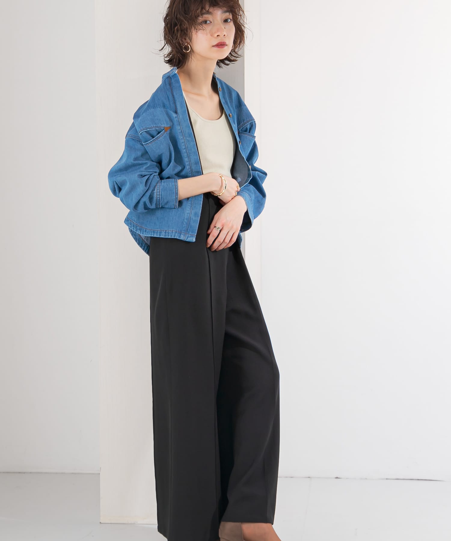 ピンタックハイウエストサロペット BLACK one
