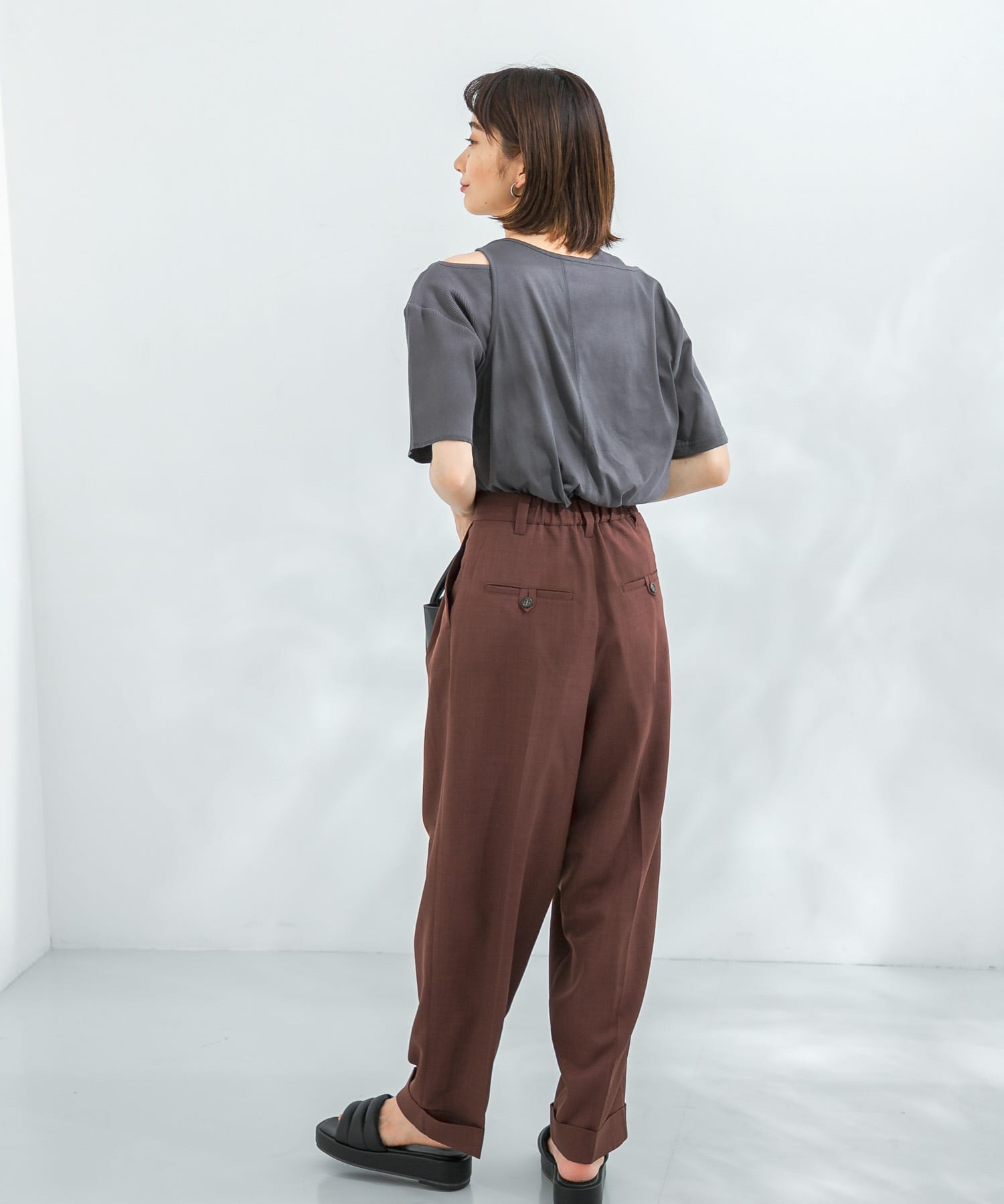 アシメレイヤードTシャツ CHARCOAL one