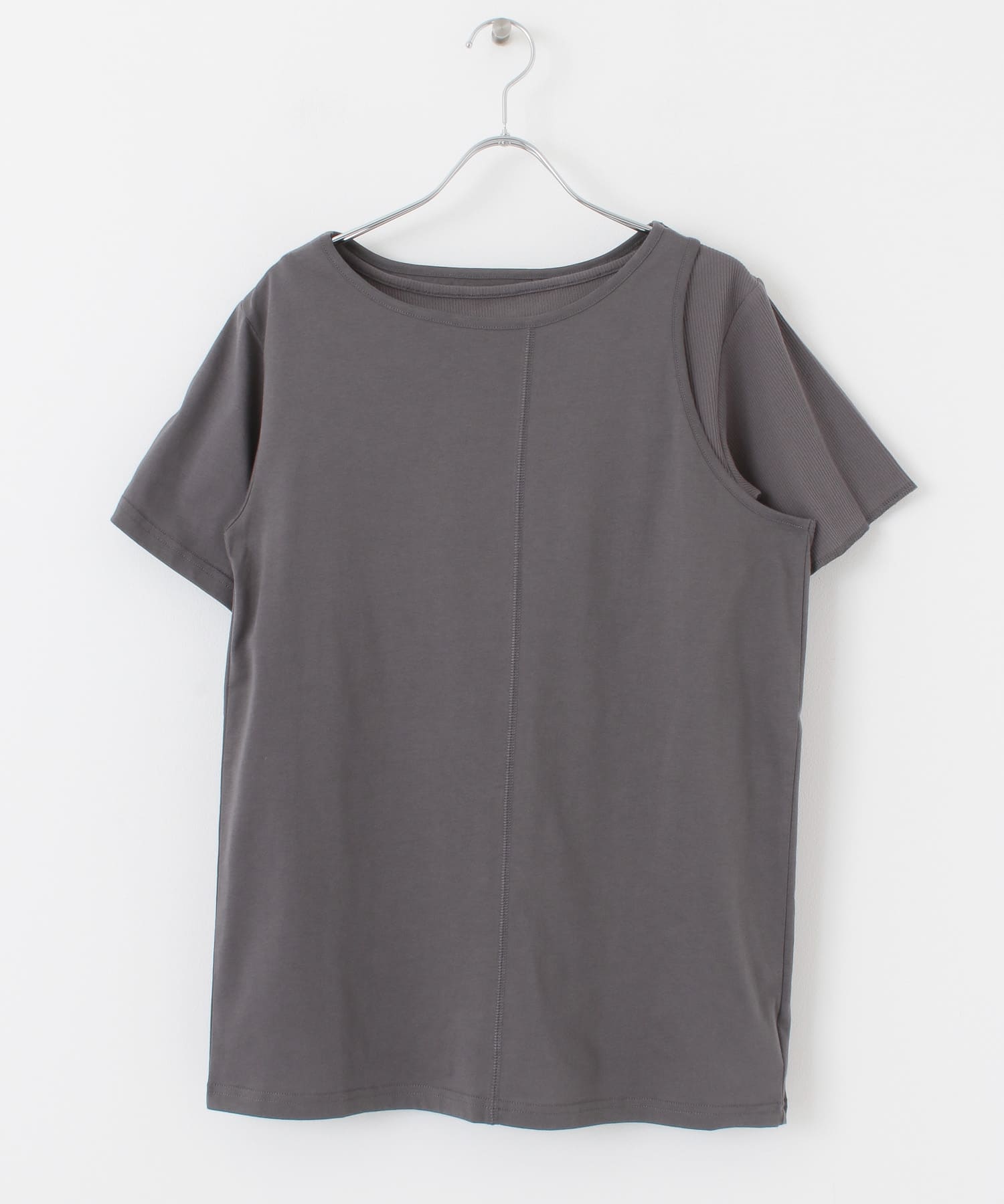 アシメレイヤードTシャツ CHARCOAL one