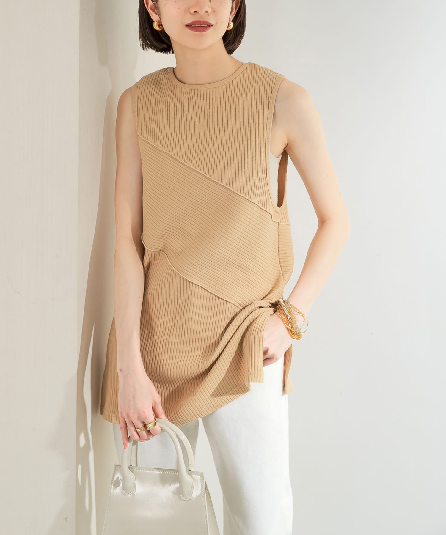 BACKオープンメローリブタンクトップ BEIGE one