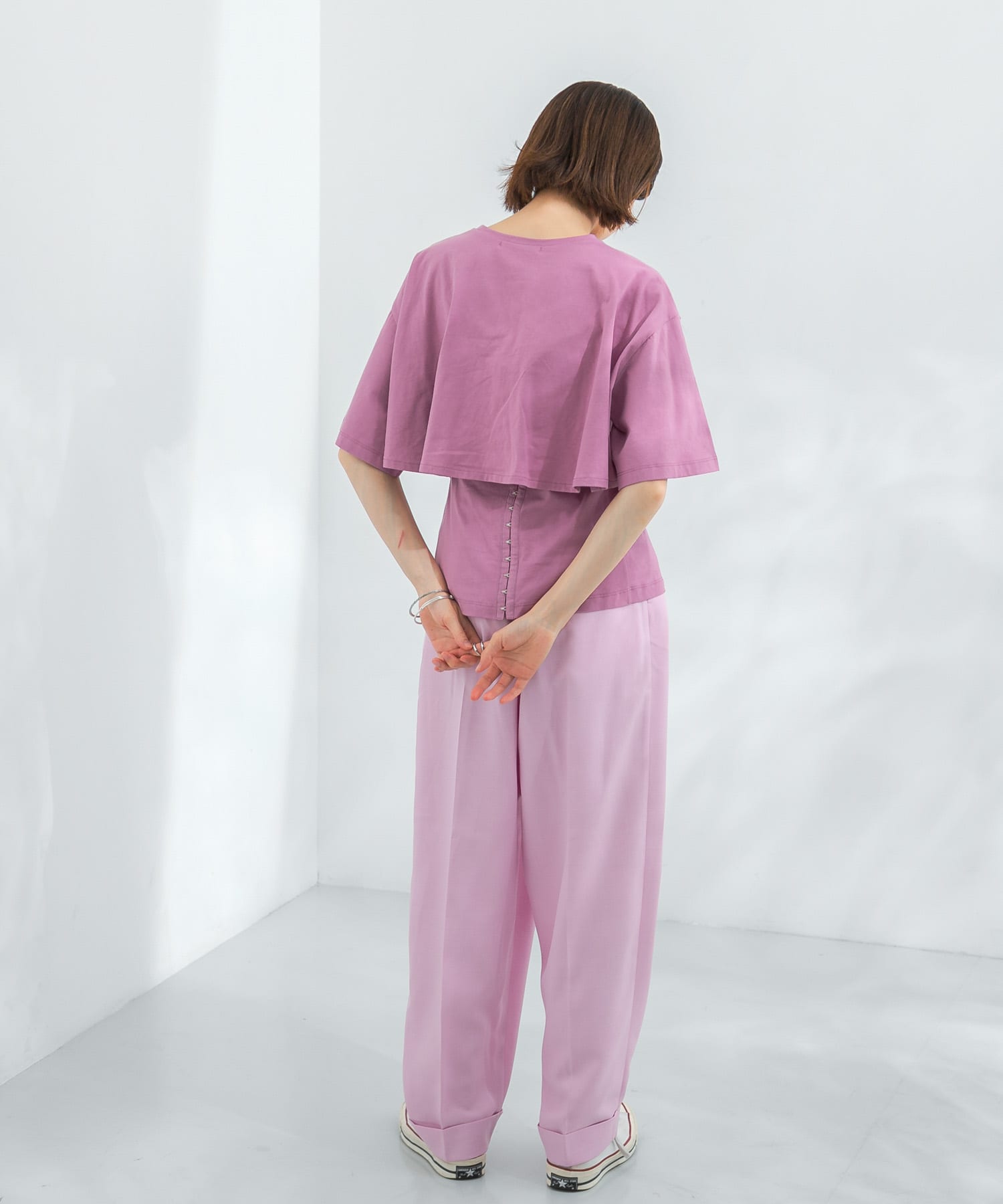 BACKホックTシャツ PURPLEPINK one