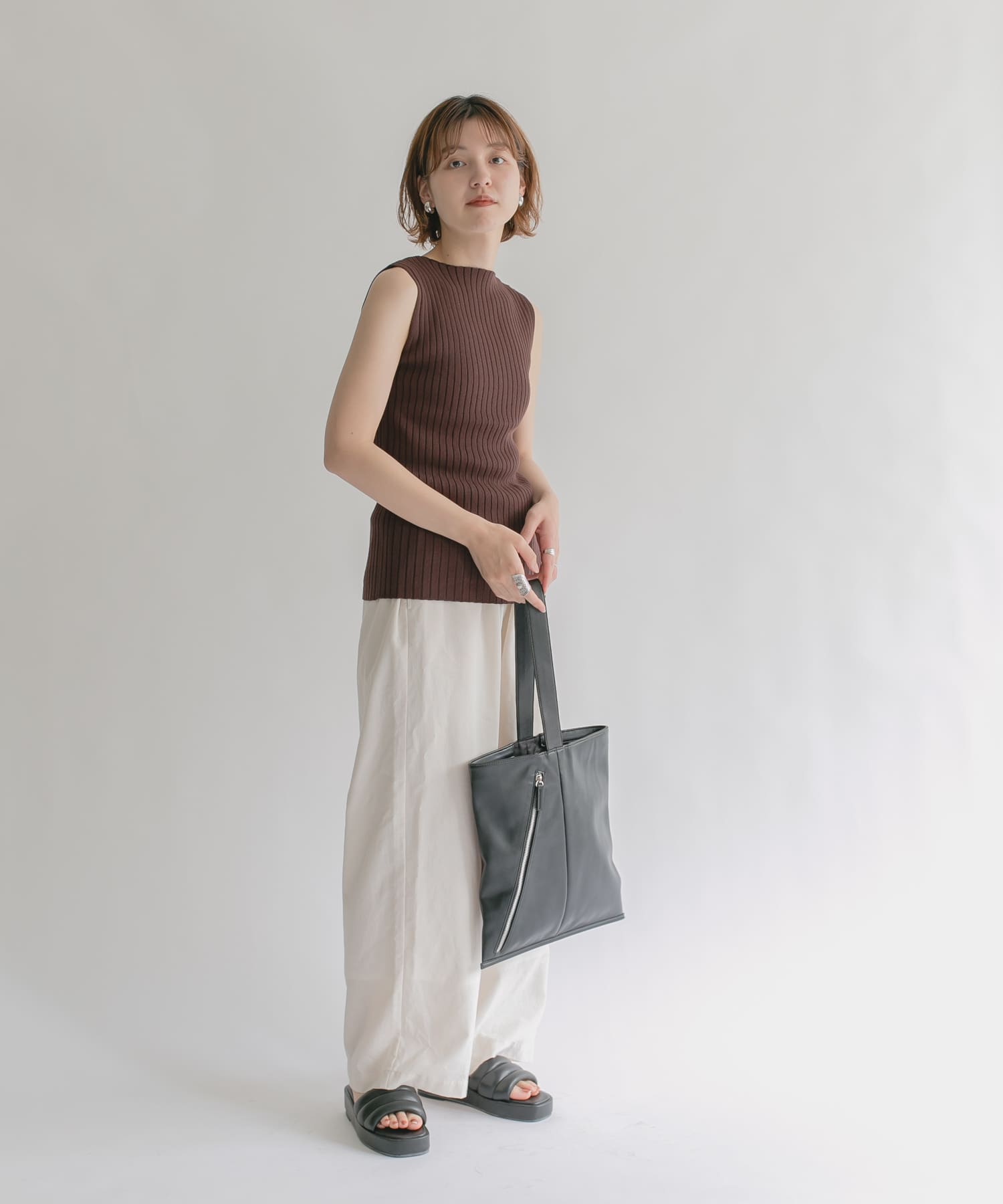 ボートネックRIBニットタンクトップ D.BROWN one