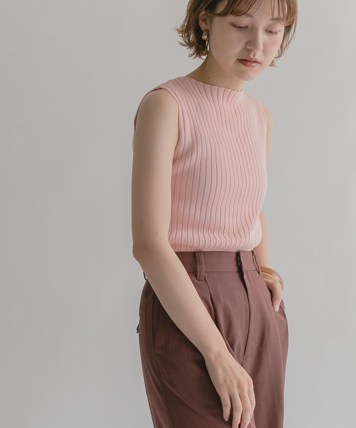 ボートネックRIBニットタンクトップ PINK one