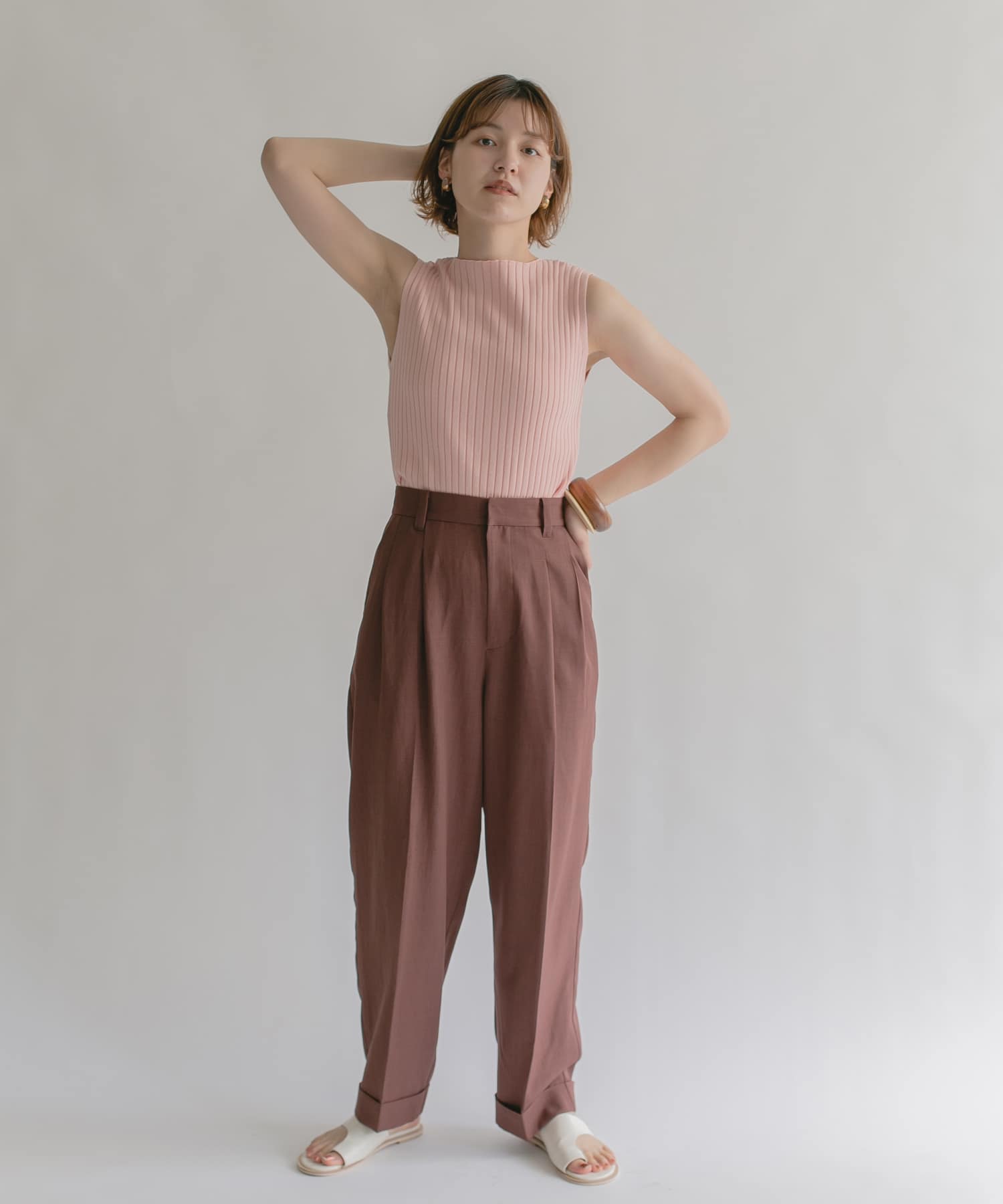 ボートネックRIBニットタンクトップ PINK one