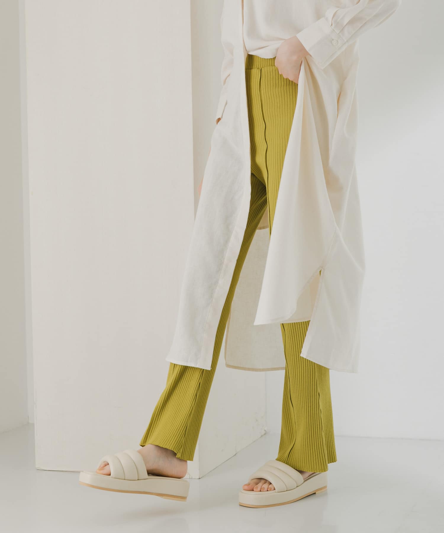 メローリブフレアパンツ GREEN one