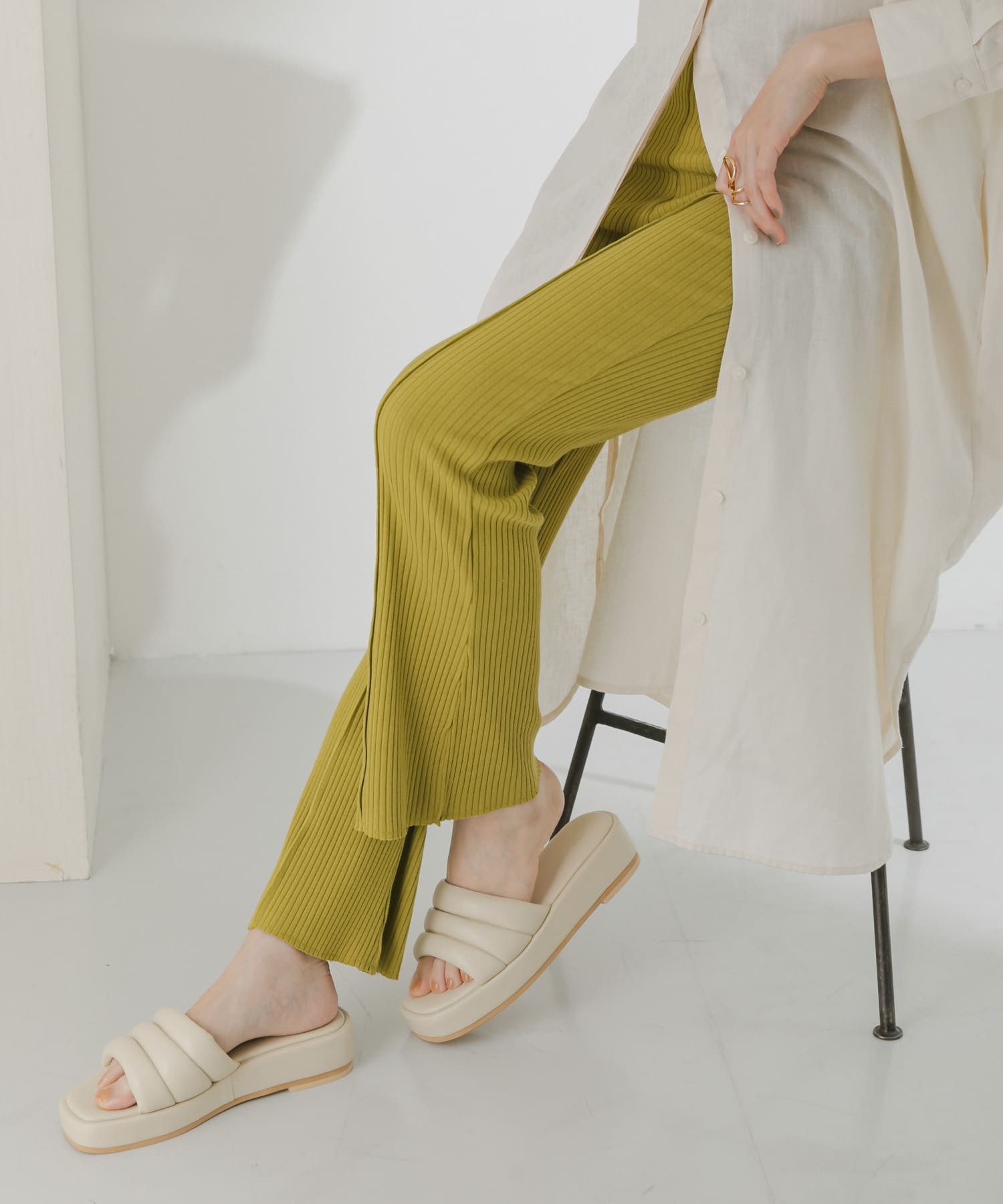 メローリブフレアパンツ GREEN one