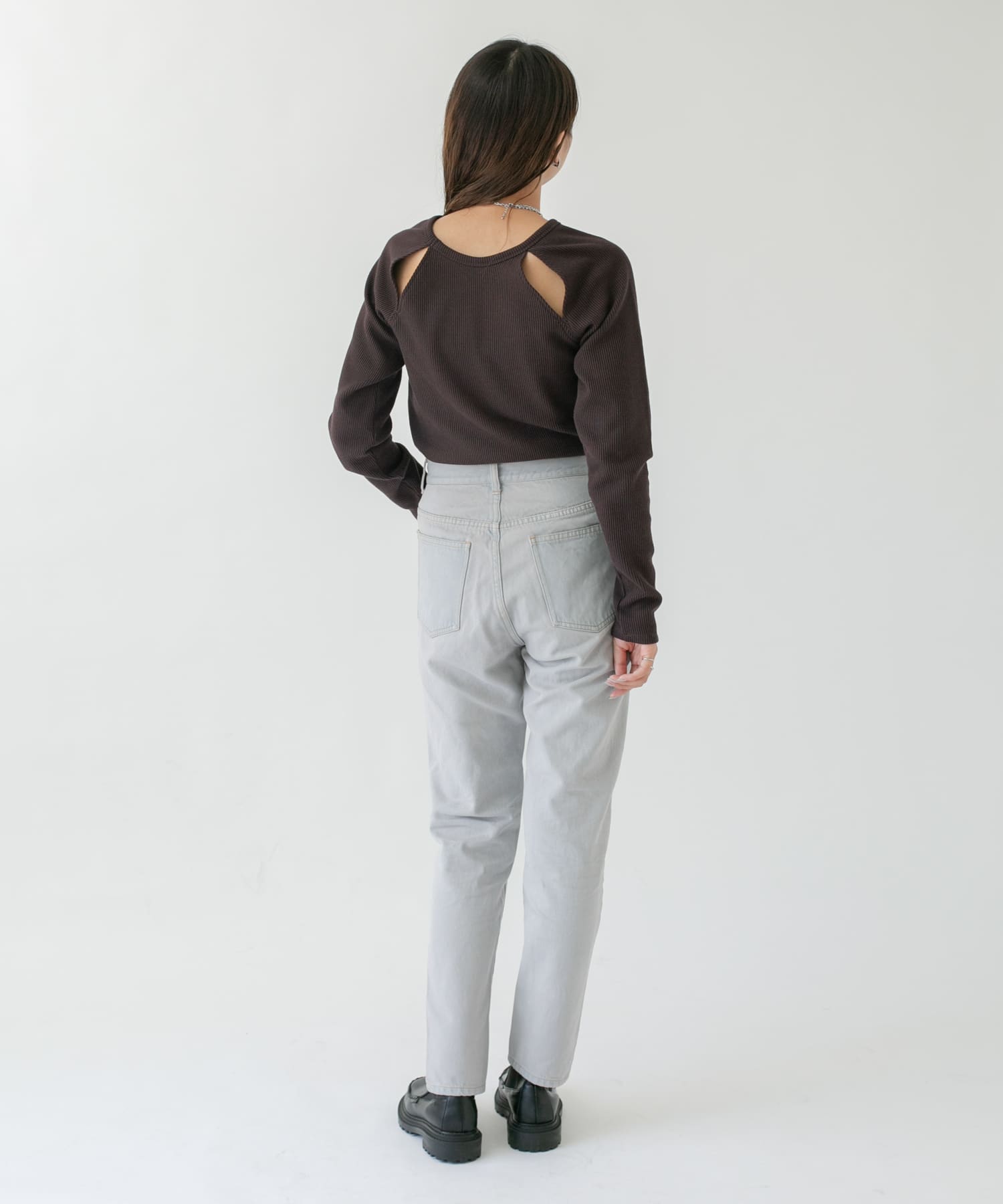 ラグランラインオープンカットソー D.BROWN one