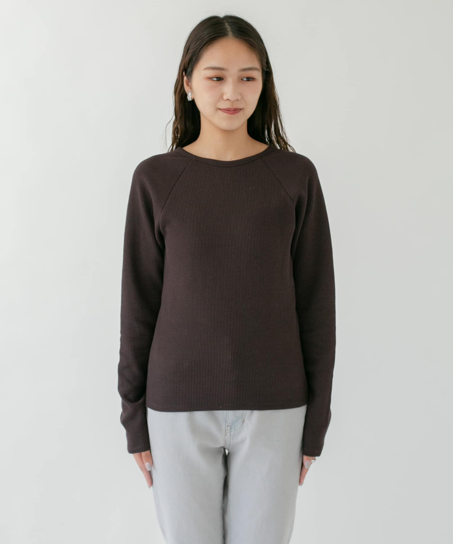ラグランラインオープンカットソー D.BROWN one