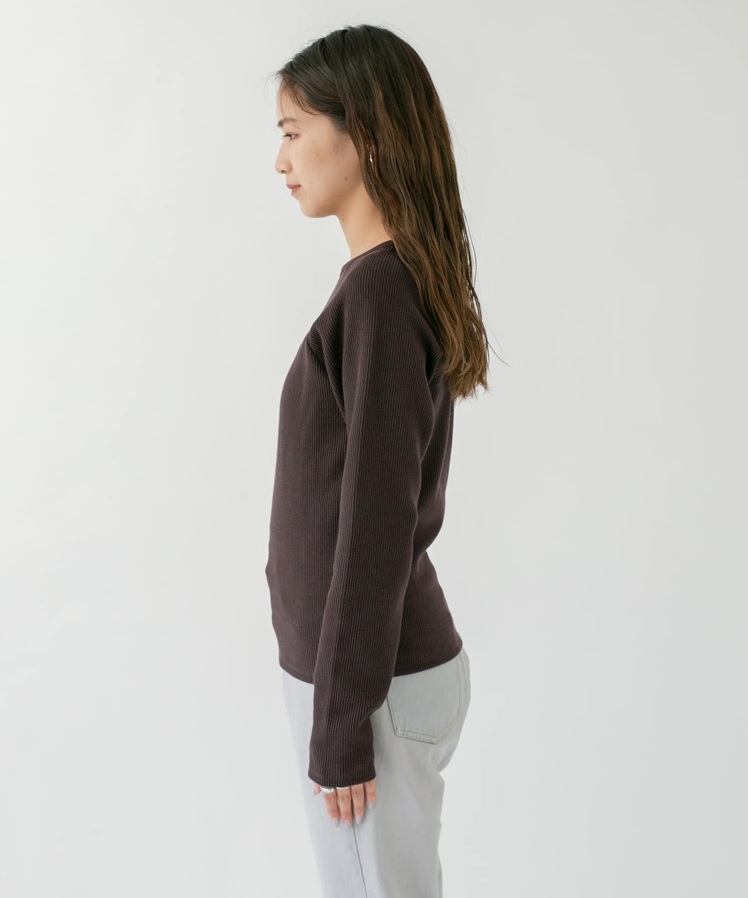ラグランラインオープンカットソー D.BROWN one