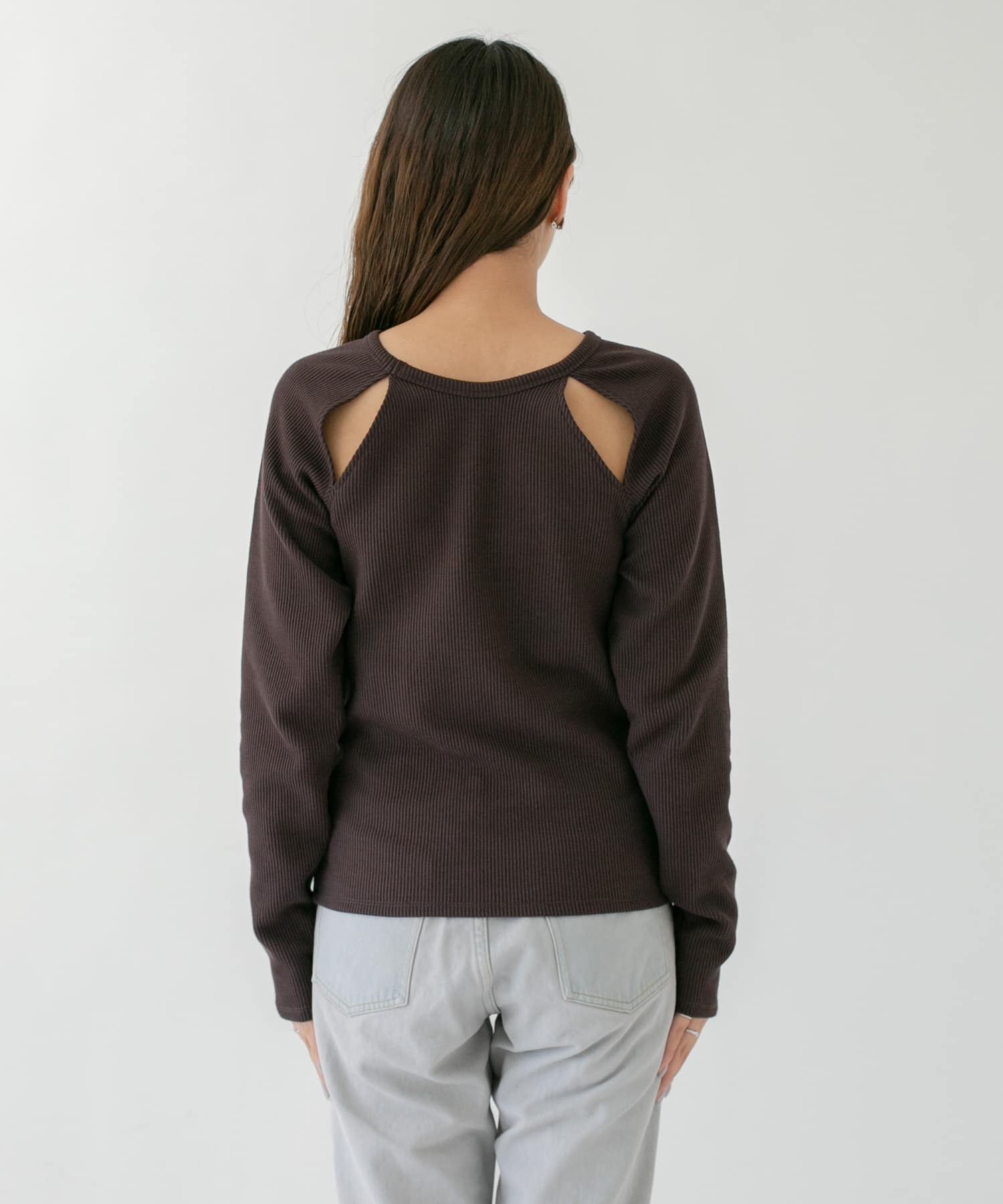 ラグランラインオープンカットソー D.BROWN one