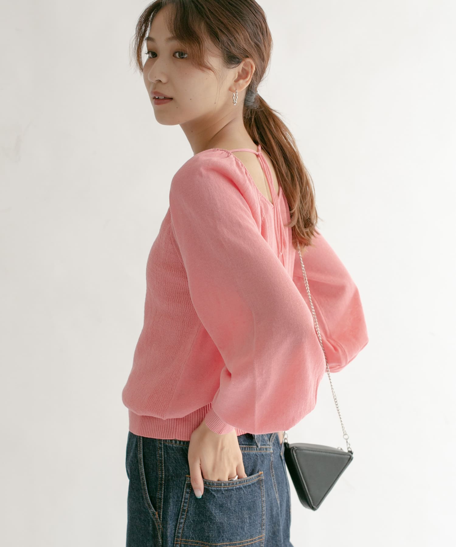 BACKオープンボリュームスリーブニット PINK one